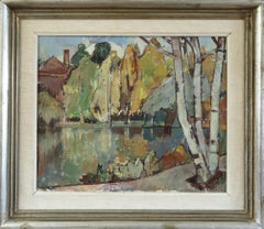 Mid Century Swedish Expressive Landscape Oil Painting - Autumn Reflections