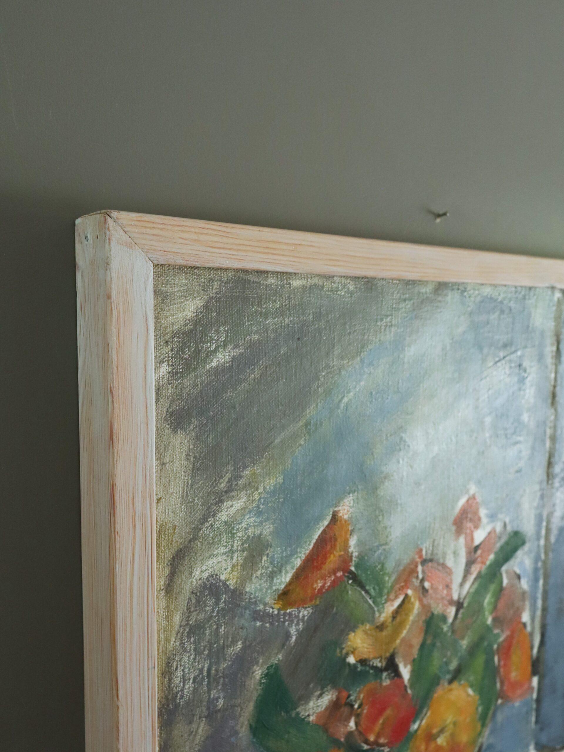 Mid Century Swedish Expressive Still Life Oil Painting - Interior with Fruit For Sale 3