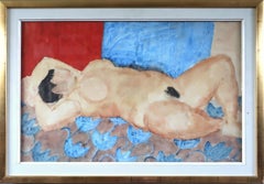 Mid Century Swedish Figurative Watercolour Painting - Reclining Figure on Rug