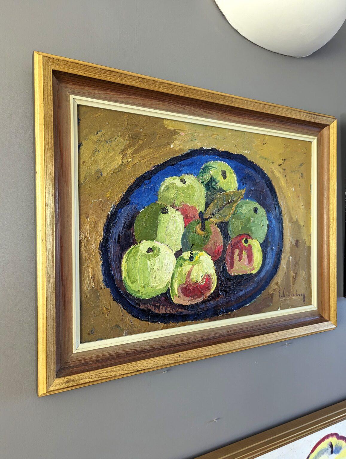 BOWL OF APPLES 
Oil on Board
Size: 43.5 x 57 cm (including frame)

An exquisite still life composition, executed in oil onto board and signed by Swedish artist Eric Cederberg (1897-1984), whose artworks have been represented in several public and