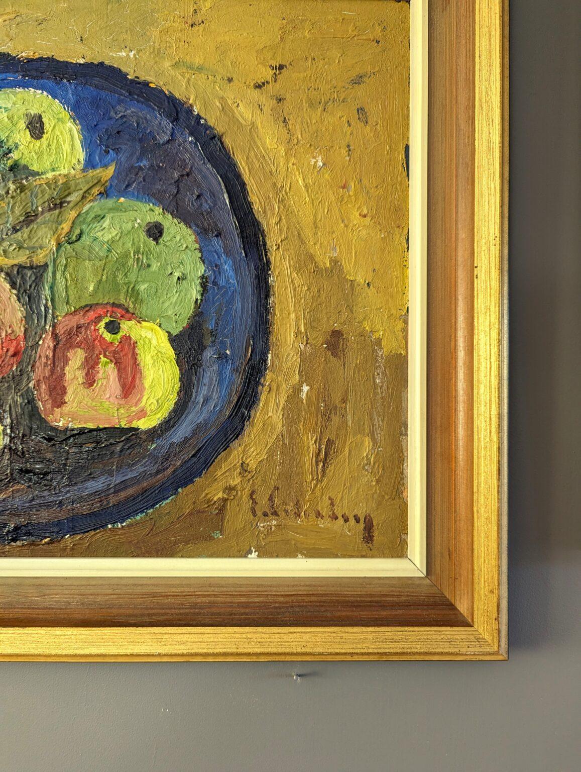 Mid-Century Swedish Still Life Oil Painting, Eric Cederberg - Bowl of Apples 3