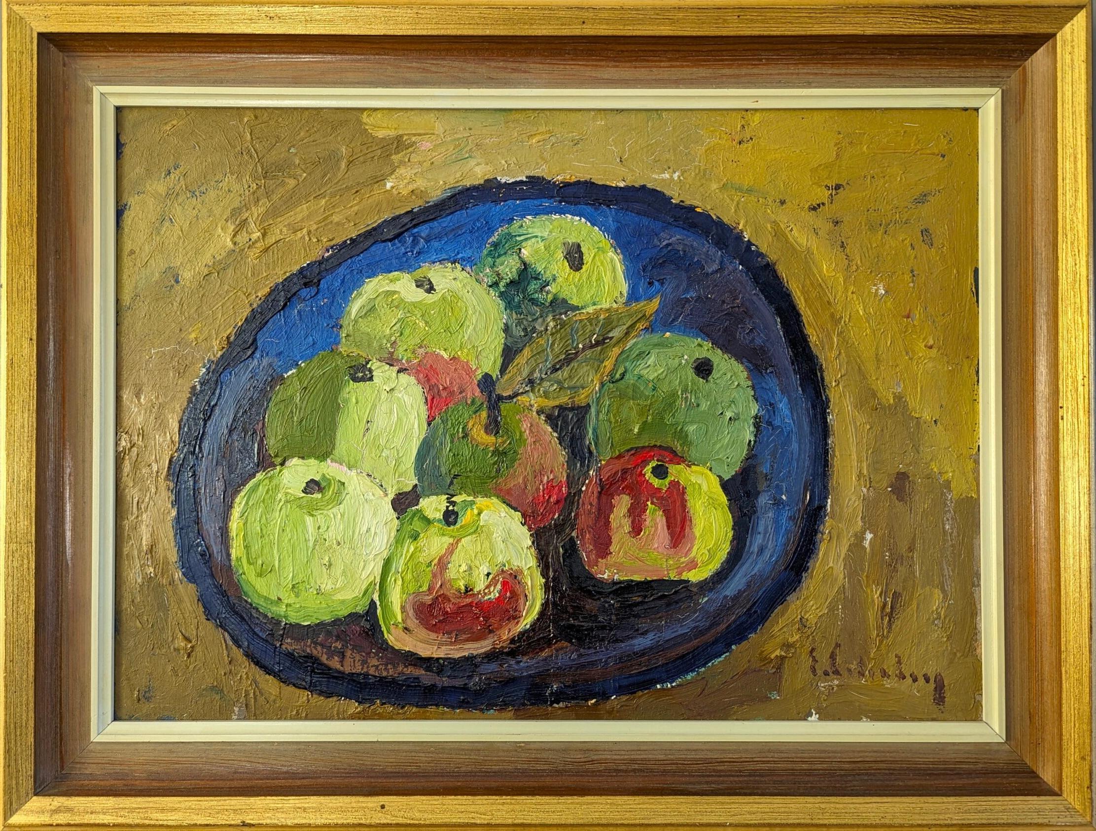 Unknown Still-Life Painting - Mid-Century Swedish Still Life Oil Painting, Eric Cederberg - Bowl of Apples