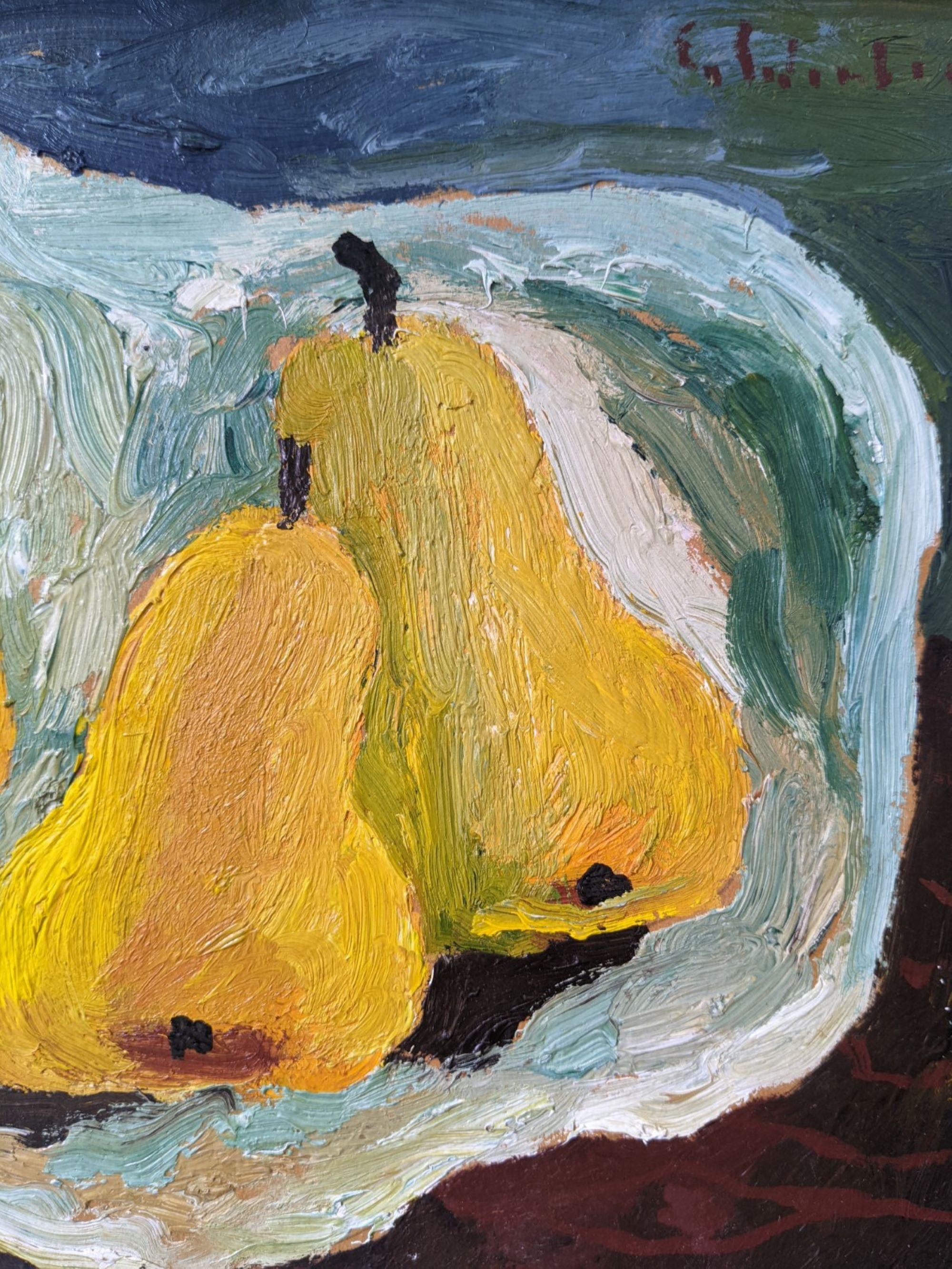 Nature morte à l'huile suédoise du milieu du siècle, Eric Cederberg - Poires lumineuses 6
