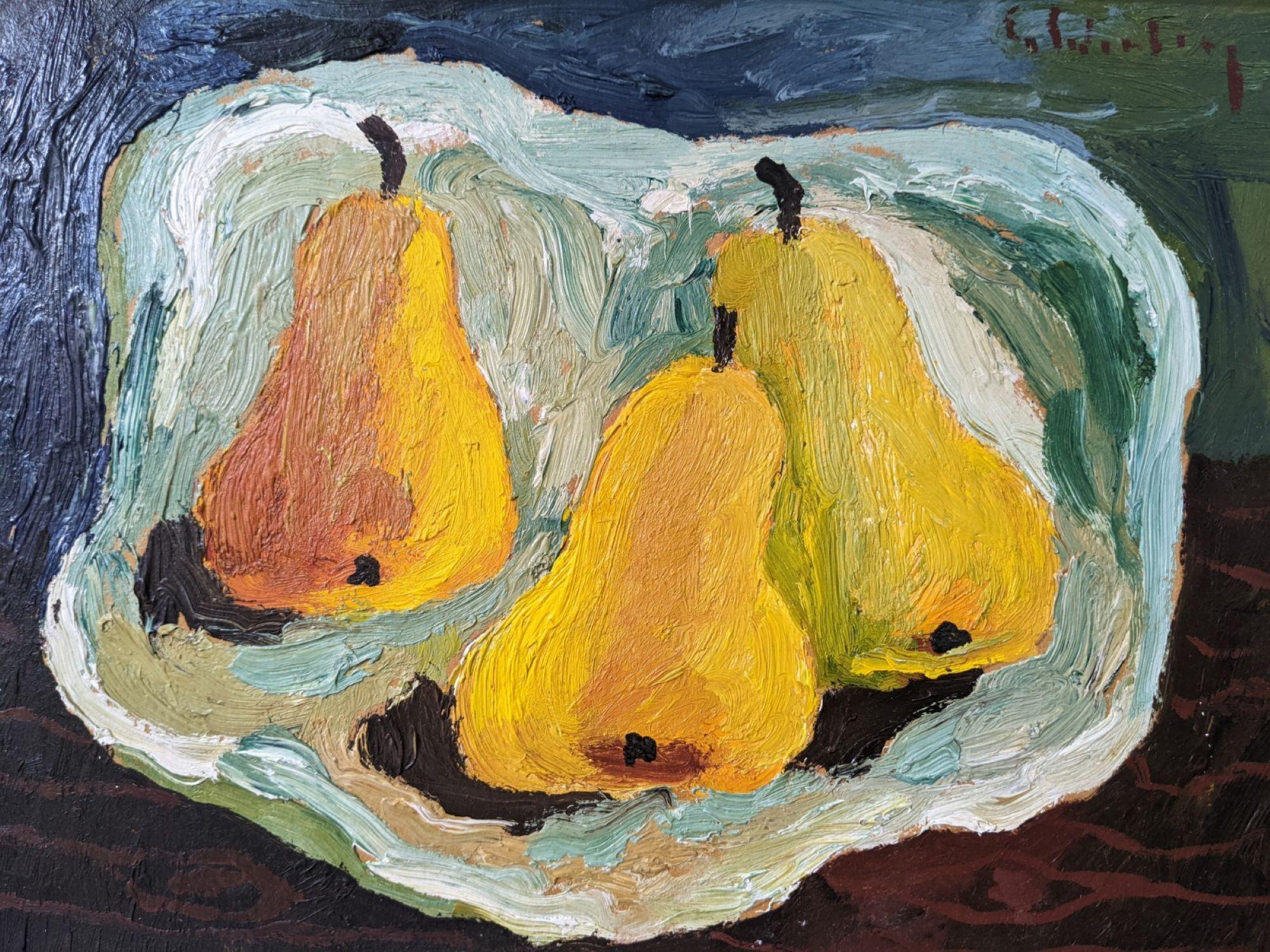 Nature morte à l'huile suédoise du milieu du siècle, Eric Cederberg - Poires lumineuses 7