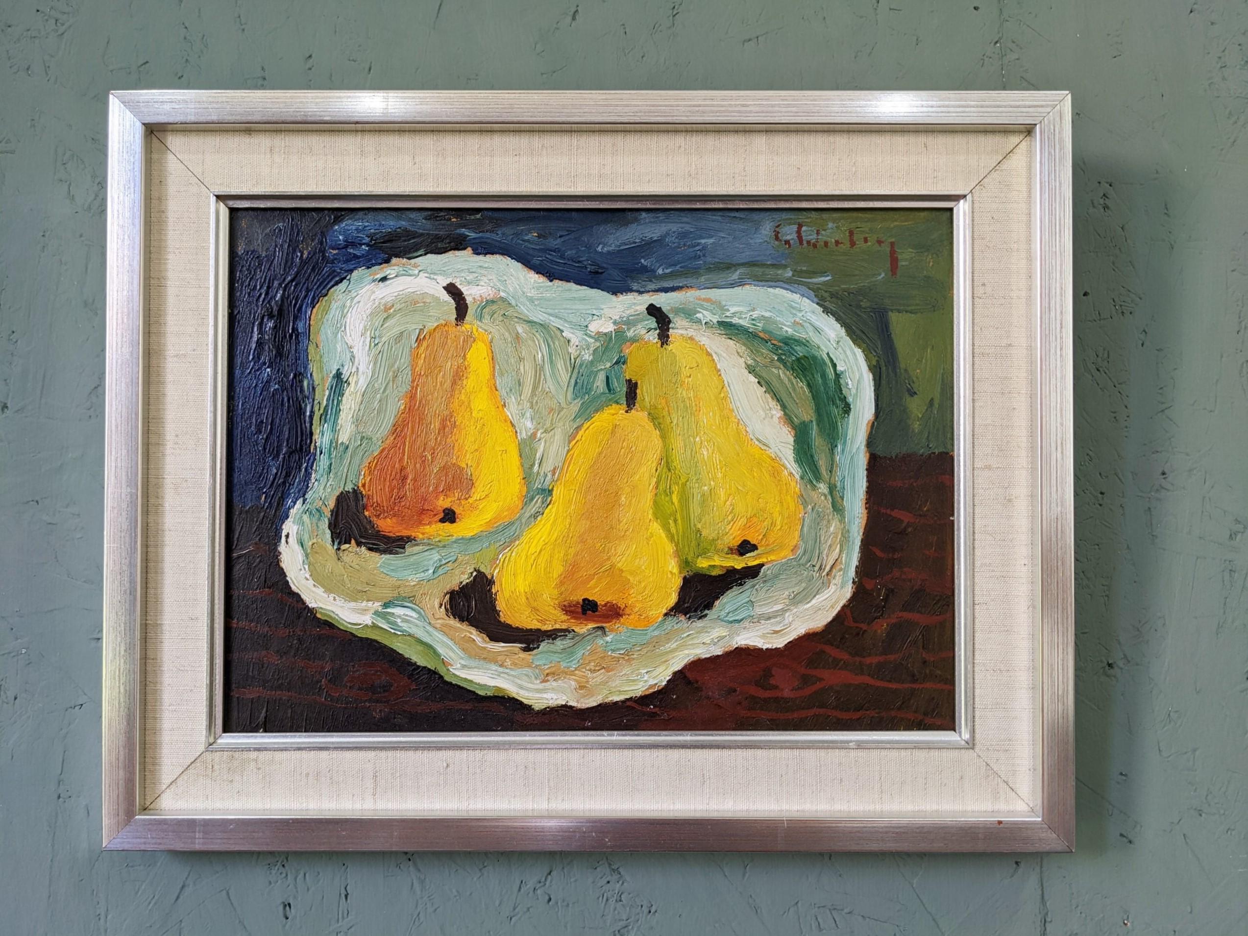 Nature morte à l'huile suédoise du milieu du siècle, Eric Cederberg - Poires lumineuses - Painting de Unknown