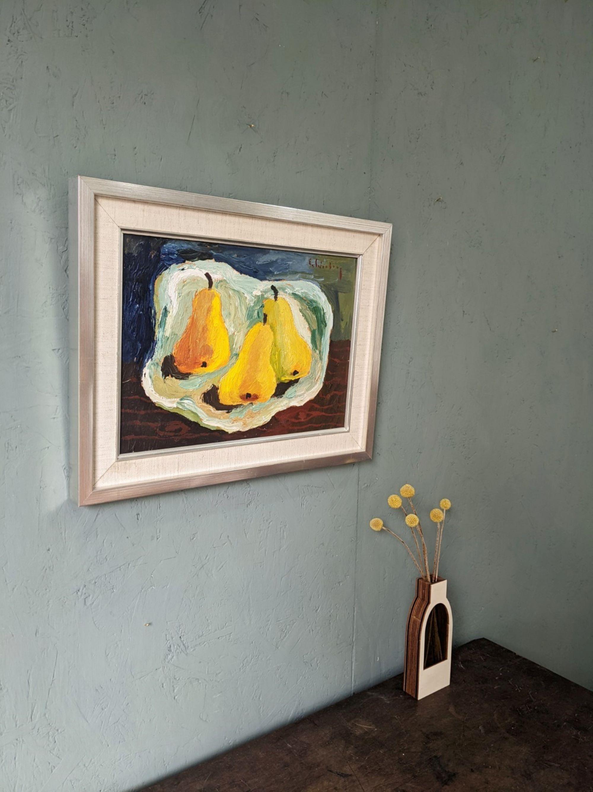 Nature morte à l'huile suédoise du milieu du siècle, Eric Cederberg - Poires lumineuses - Moderne Painting par Unknown