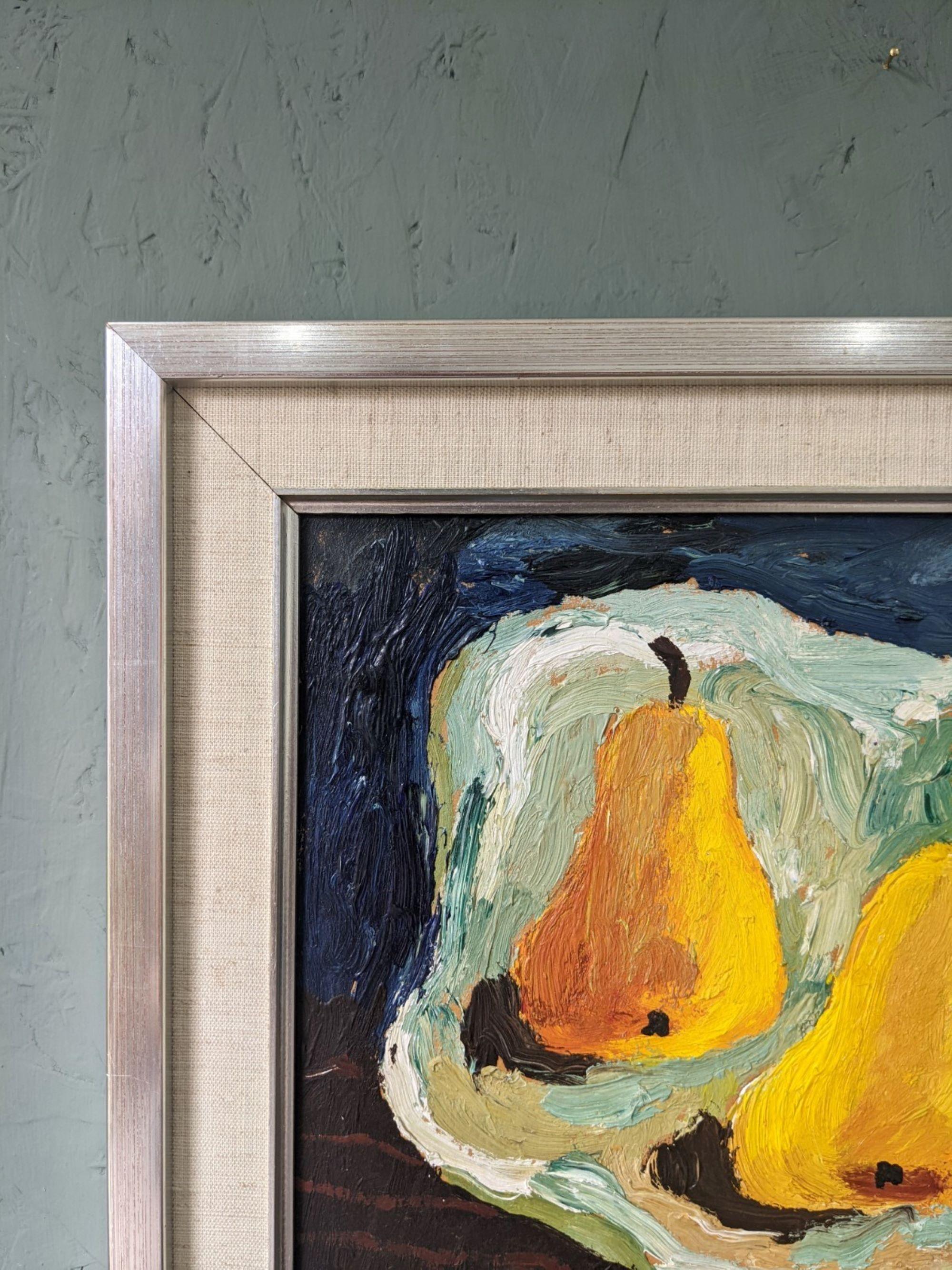 Nature morte à l'huile suédoise du milieu du siècle, Eric Cederberg - Poires lumineuses 1