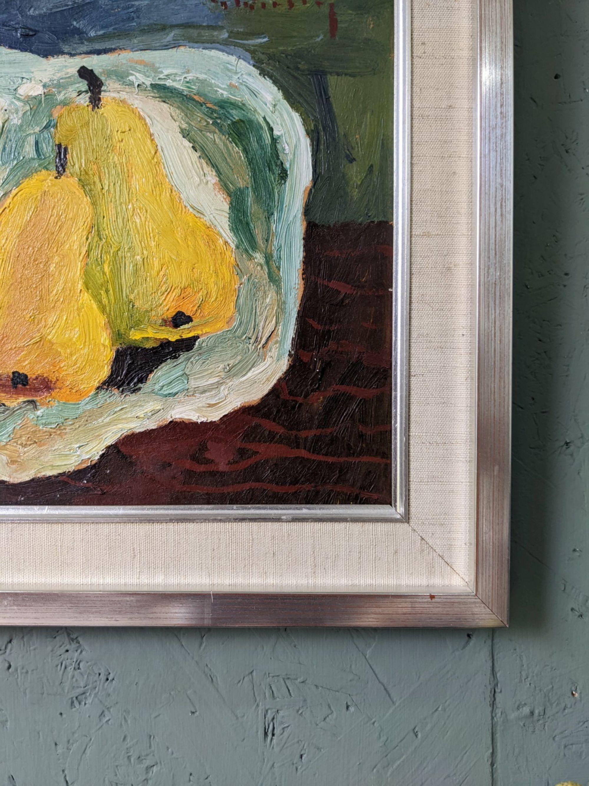 Nature morte à l'huile suédoise du milieu du siècle, Eric Cederberg - Poires lumineuses 2