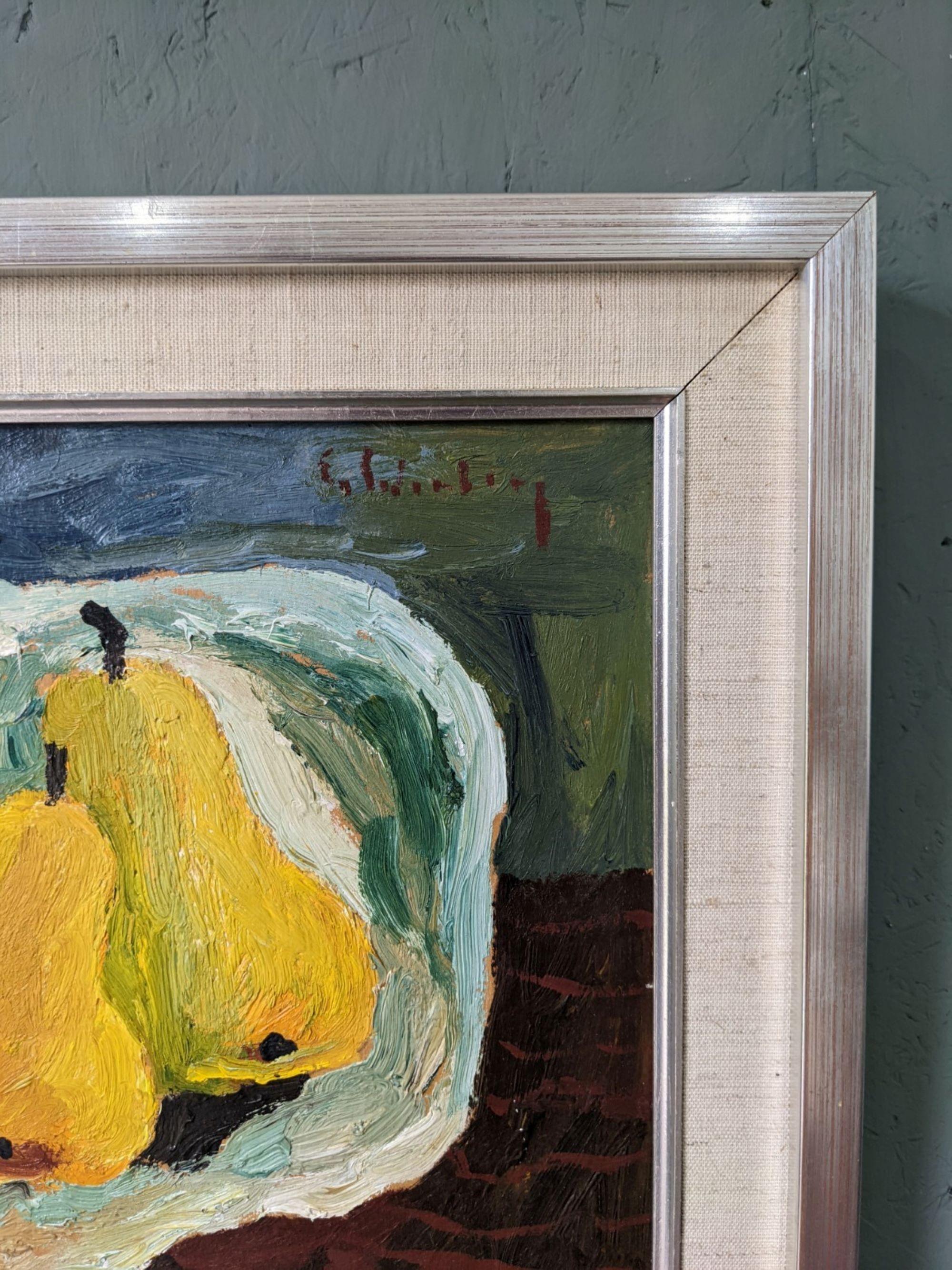 Nature morte à l'huile suédoise du milieu du siècle, Eric Cederberg - Poires lumineuses 3