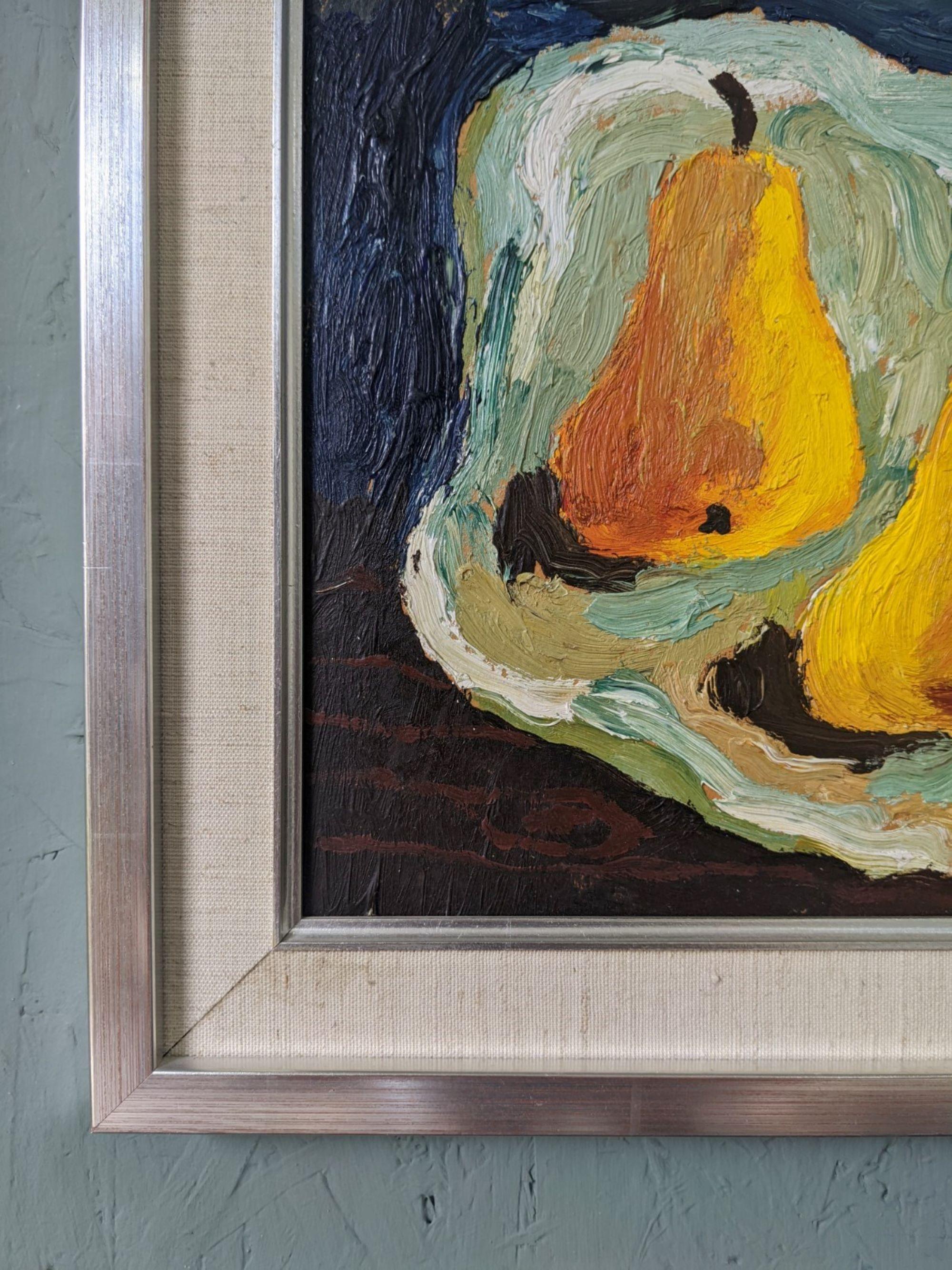 Nature morte à l'huile suédoise du milieu du siècle, Eric Cederberg - Poires lumineuses 4