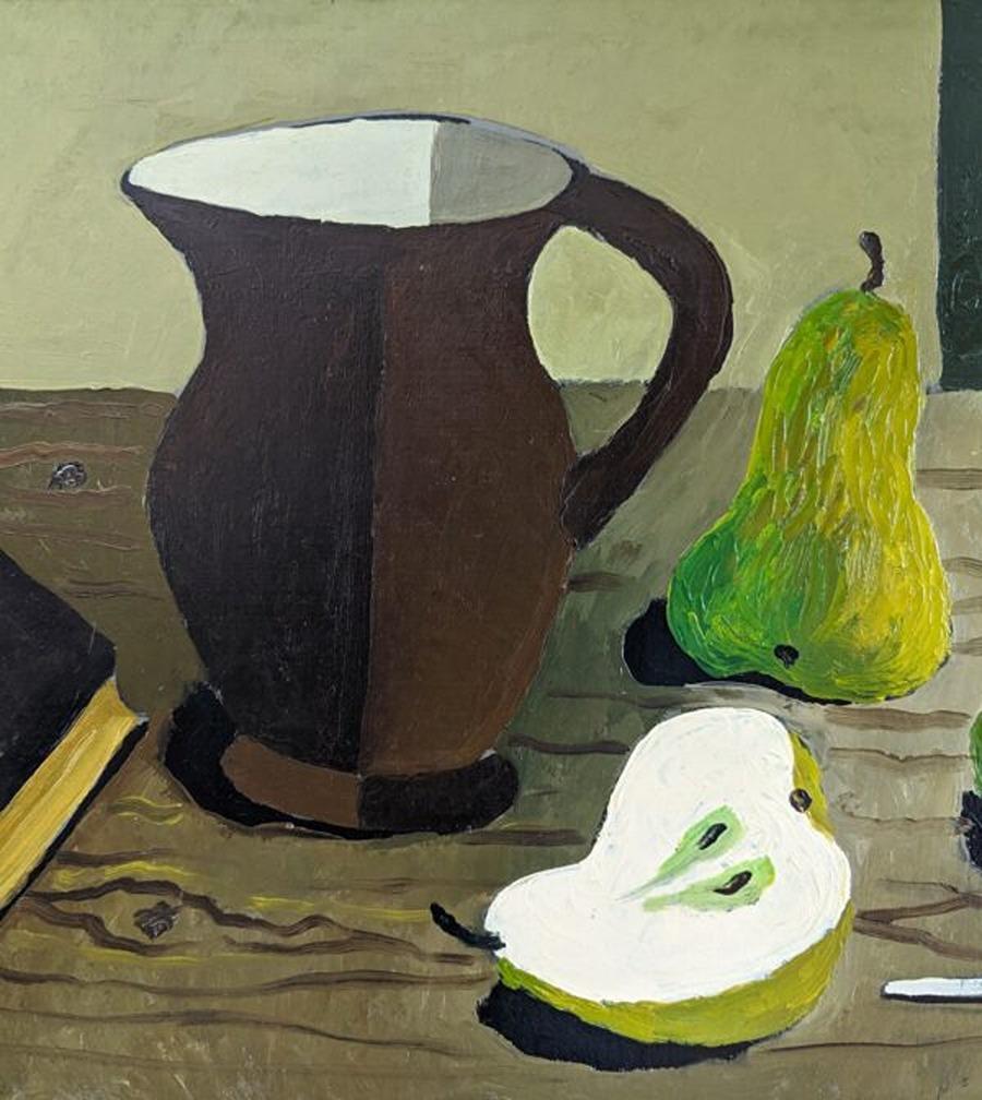 Mid-Century Swedish Still Life Oil Painting, Eric Cederberg - Pipe & Pears For Sale 8