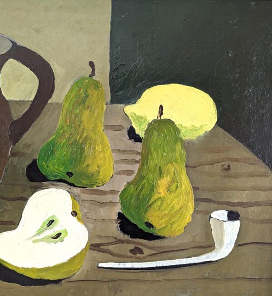 Mid-Century Swedish Still Life Oil Painting, Eric Cederberg - Pipe & Pears For Sale 9