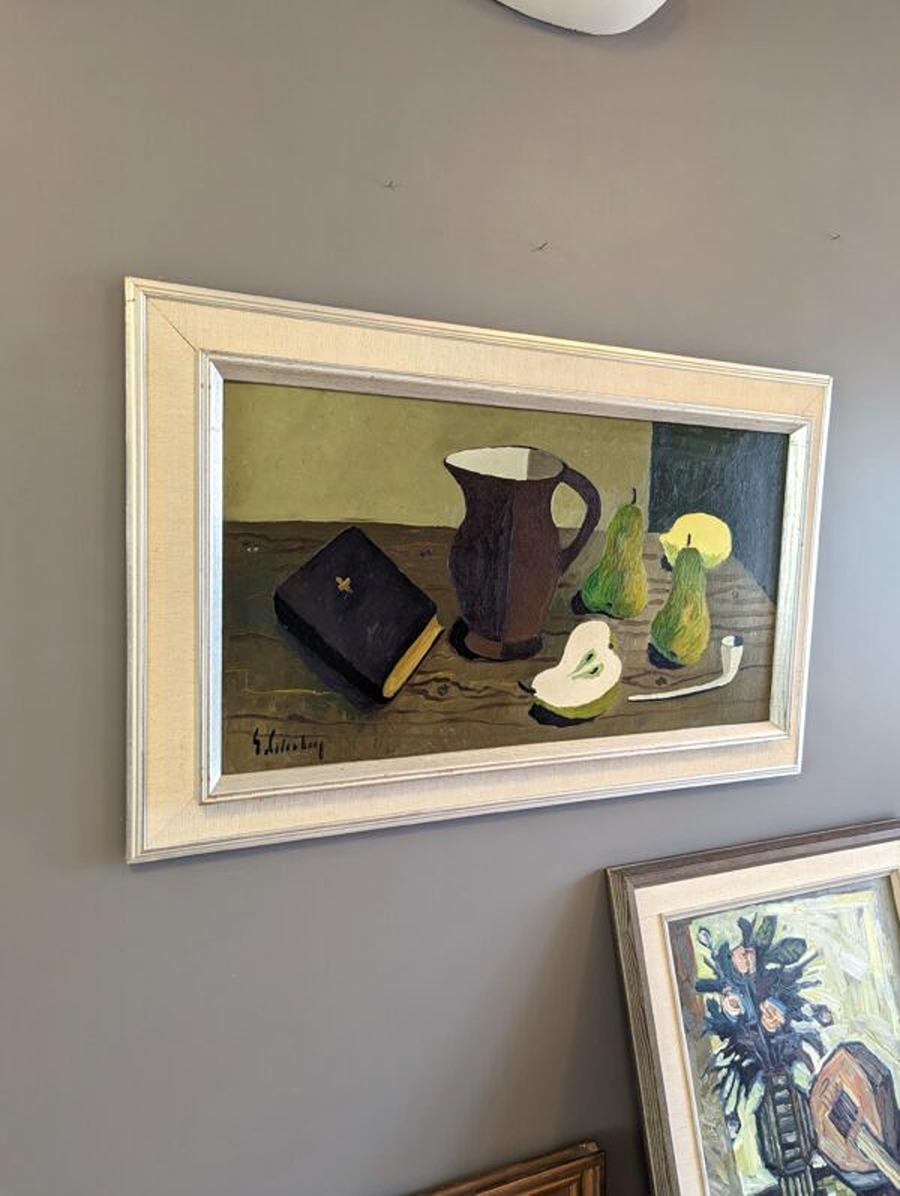 Mid-Century Swedish Still Life Oil Painting, Eric Cederberg - Pipe & Pears For Sale 10