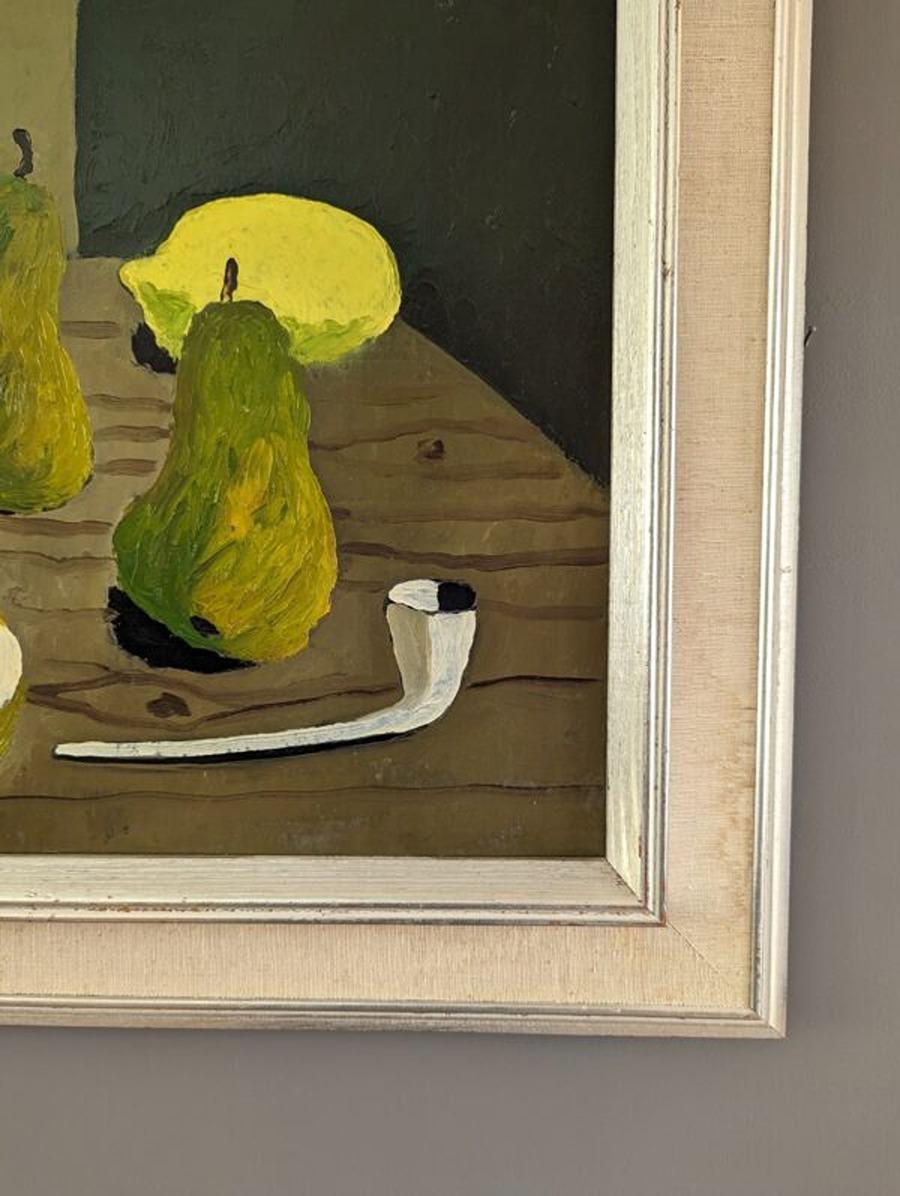 Mid-Century Swedish Still Life Oil Painting, Eric Cederberg - Pipe & Pears For Sale 6