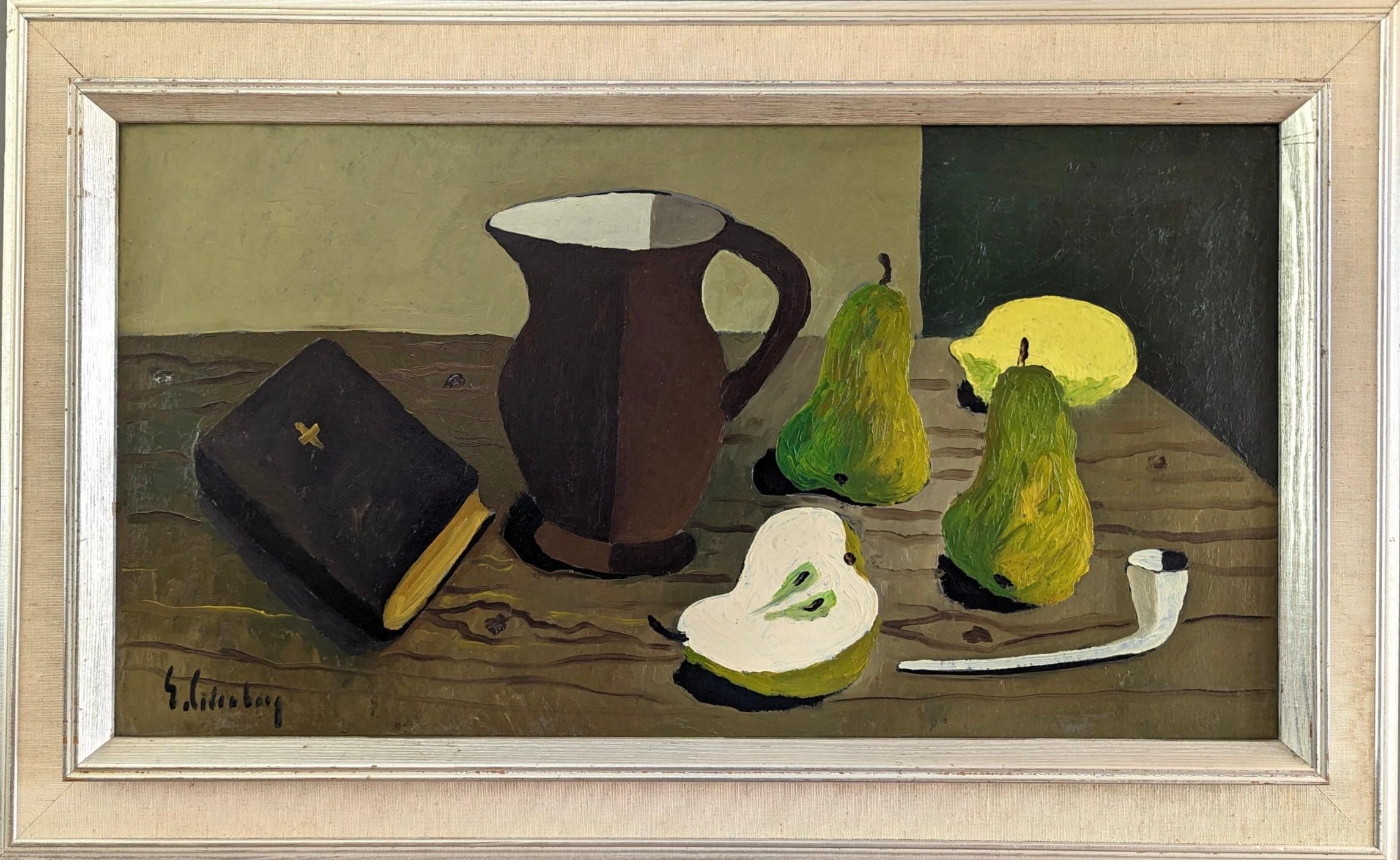 Unknown Still-Life Painting - Mid-Century Swedish Still Life Oil Painting, Eric Cederberg - Pipe & Pears