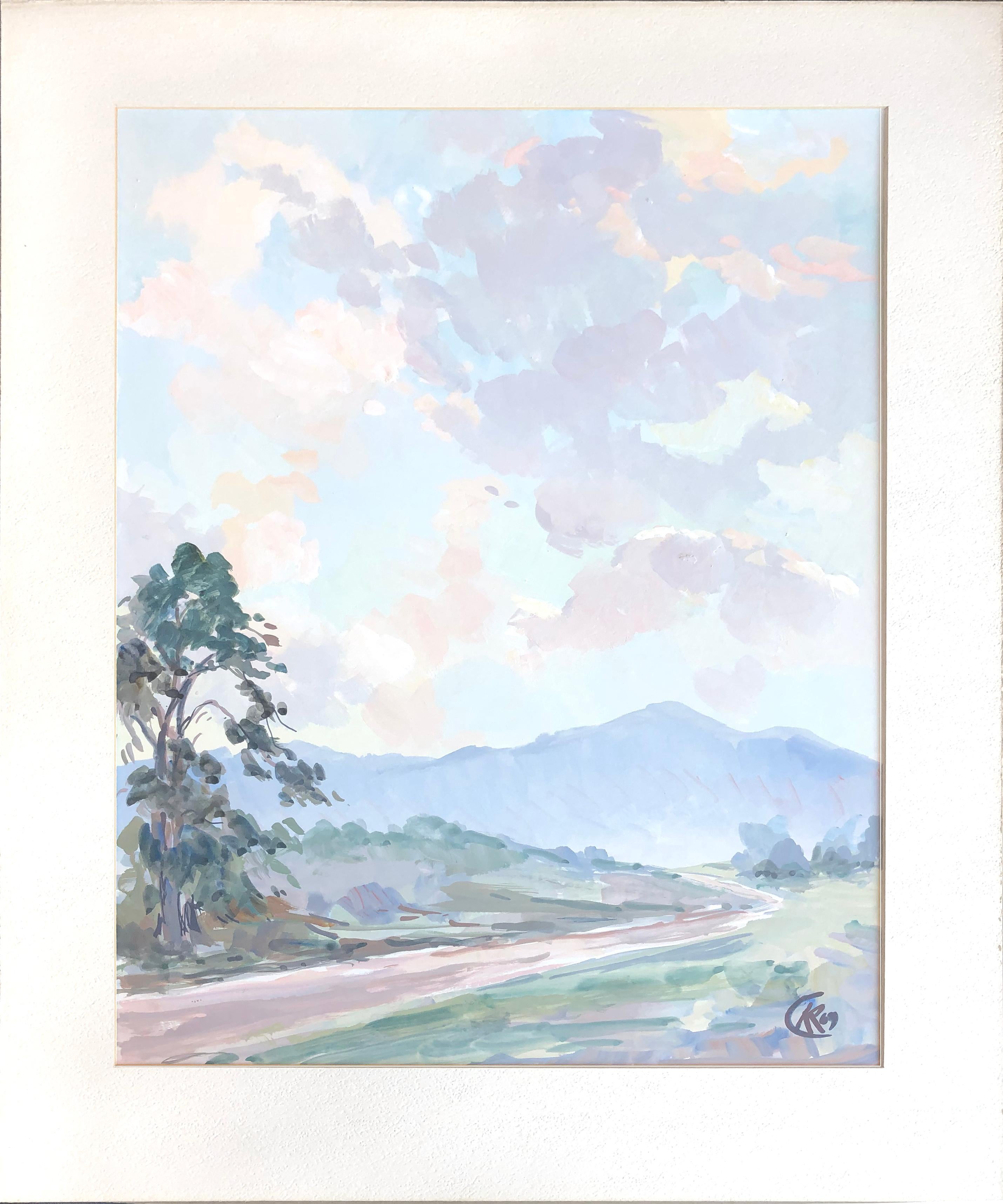 Paysage tonaliste du milieu du siècle d'une route de campagne californienne - Painting de Unknown