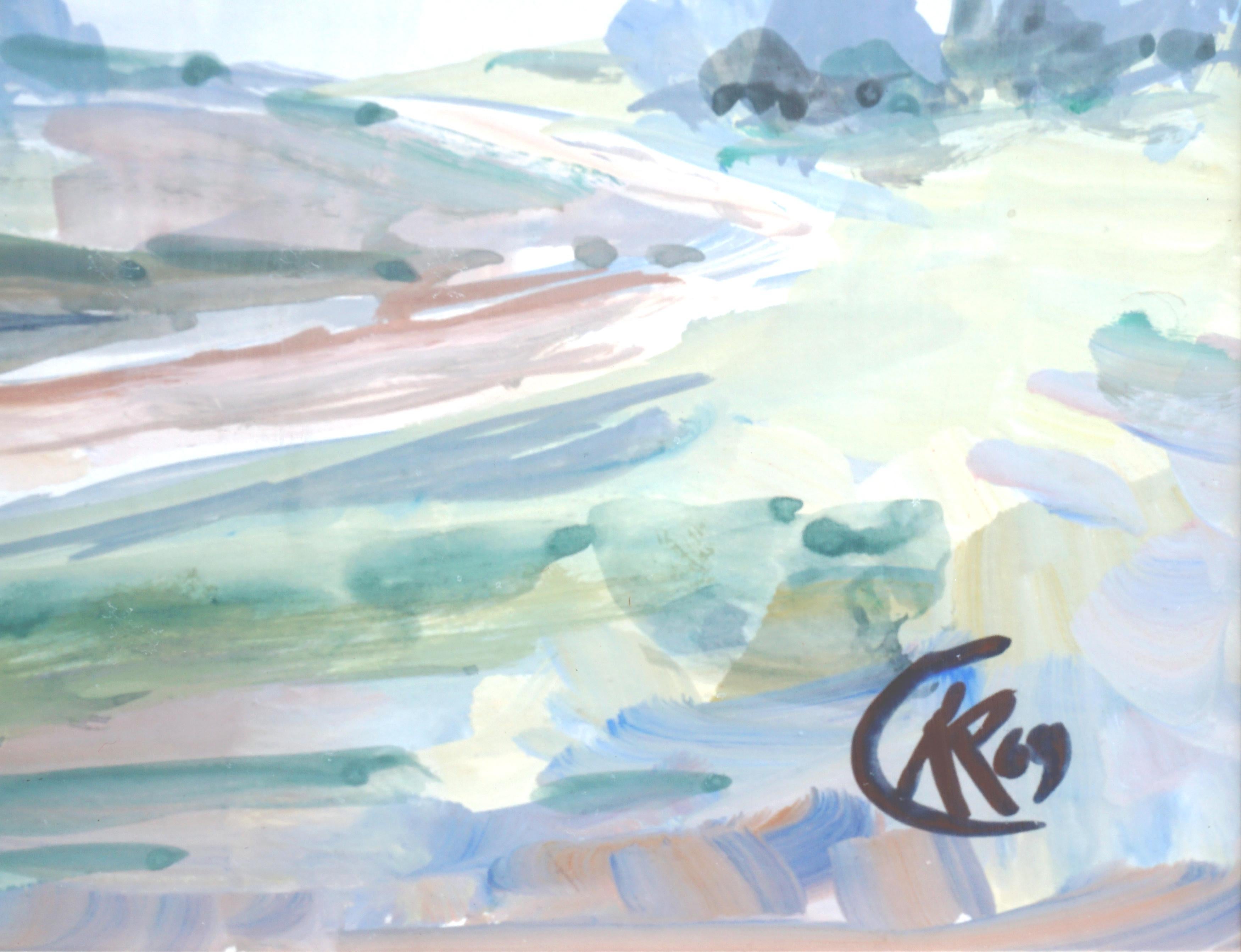 Paysage tonaliste du milieu du siècle d'une route de campagne californienne - Gris Landscape Painting par Unknown