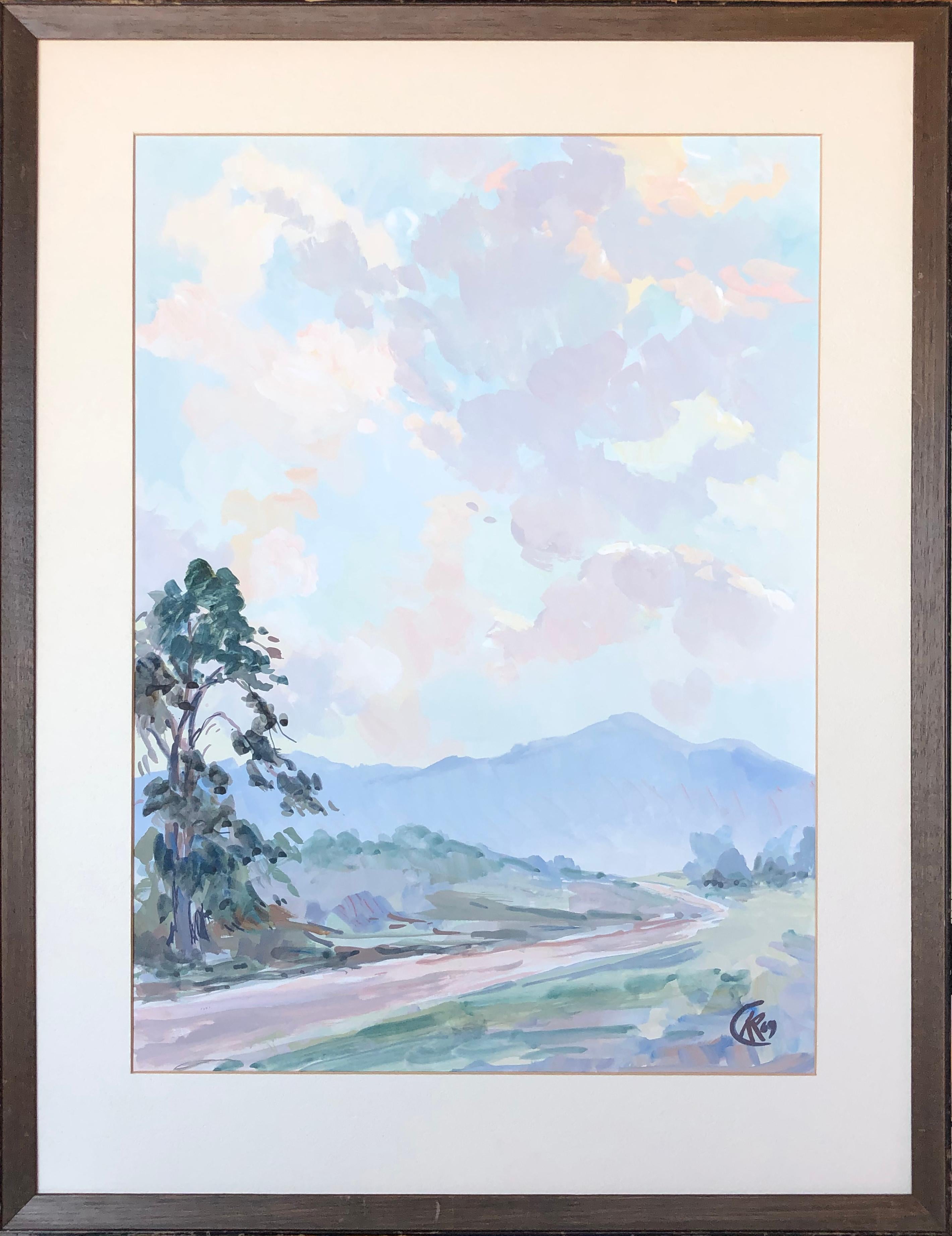 Landscape Painting Unknown - Paysage tonaliste du milieu du siècle d'une route de campagne californienne