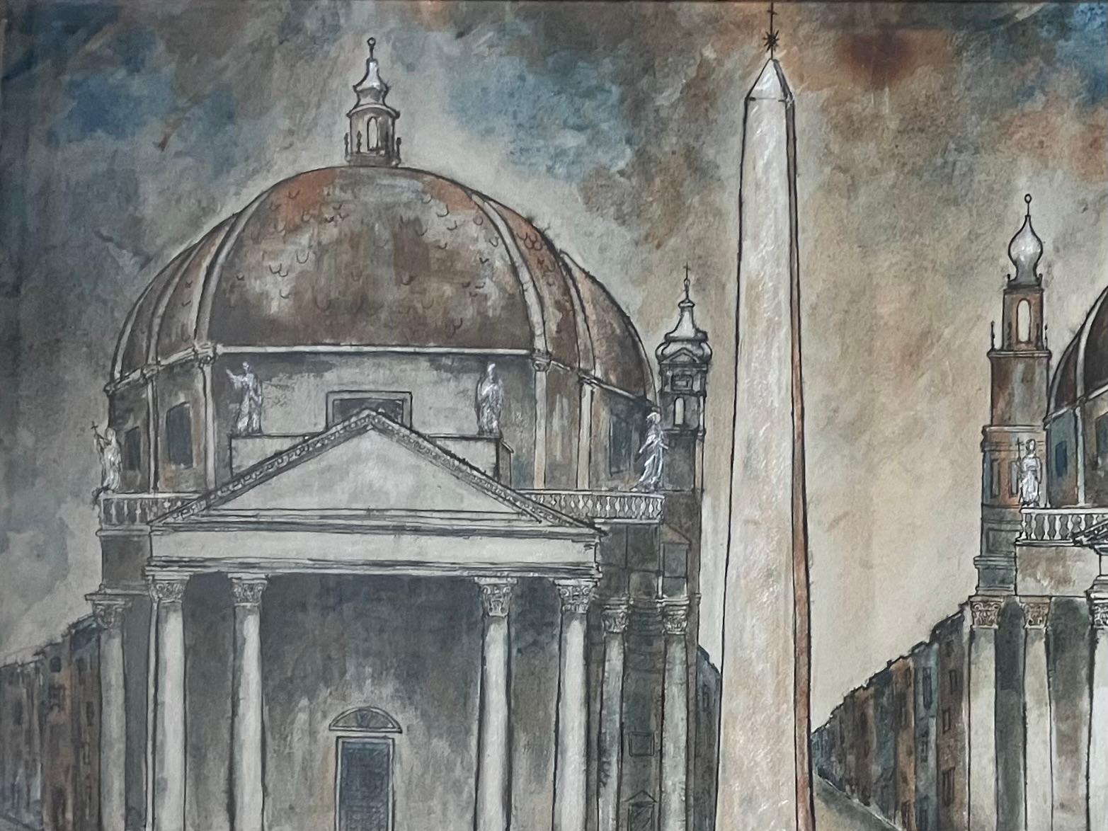 Mid-century View of Piazza Del Popolo - Modern Painting by Unknown