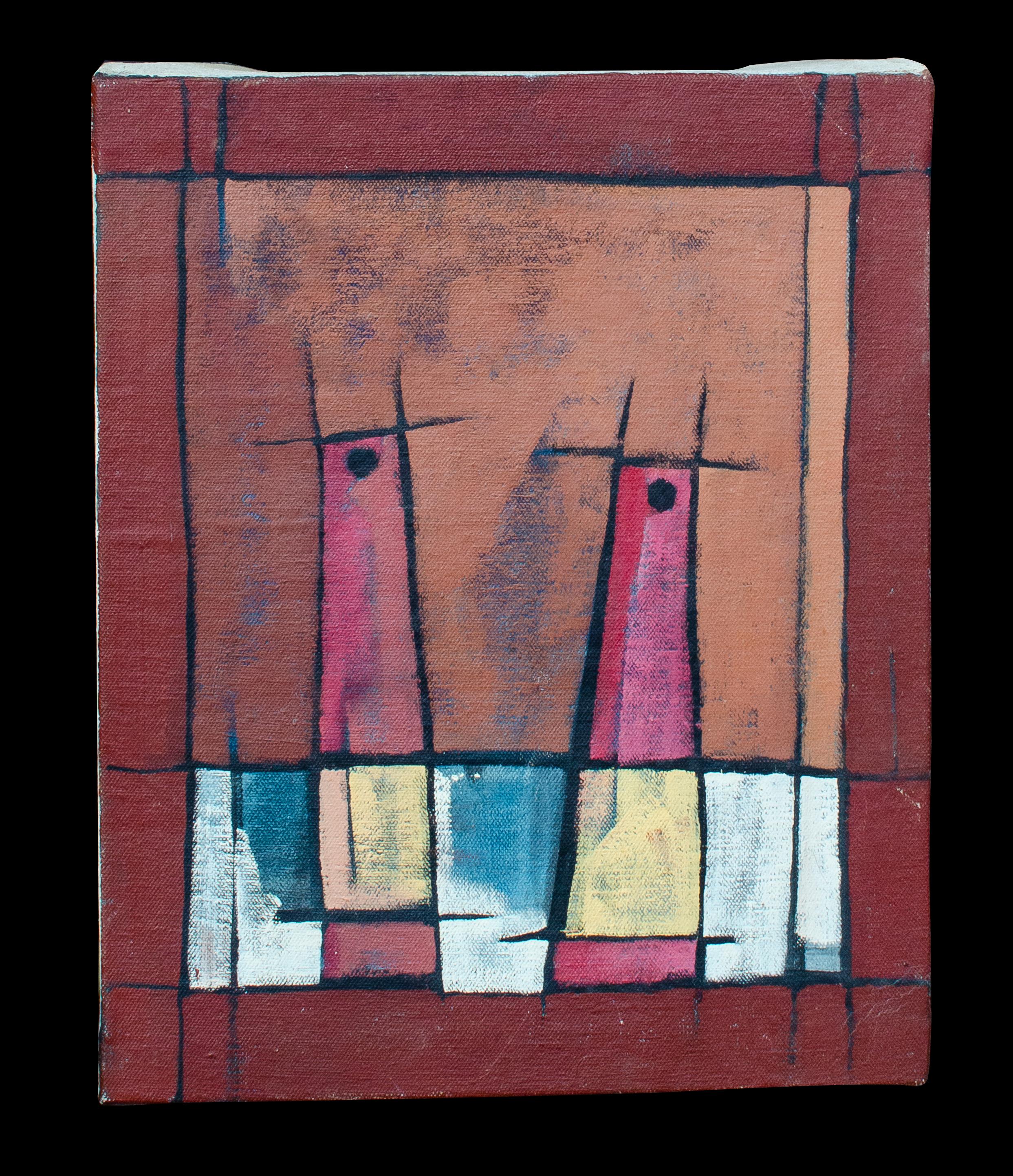 Abstraktes geometrisches Gemälde aus der Mitte des Jahrhunderts von Mystery Artist – Painting von Unknown