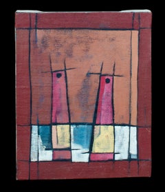 Midcentury Abstract Geometric Painting by Mystery artist