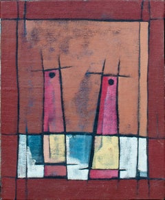 Abstraktes geometrisches Gemälde aus der Mitte des Jahrhunderts von Mystery Artist