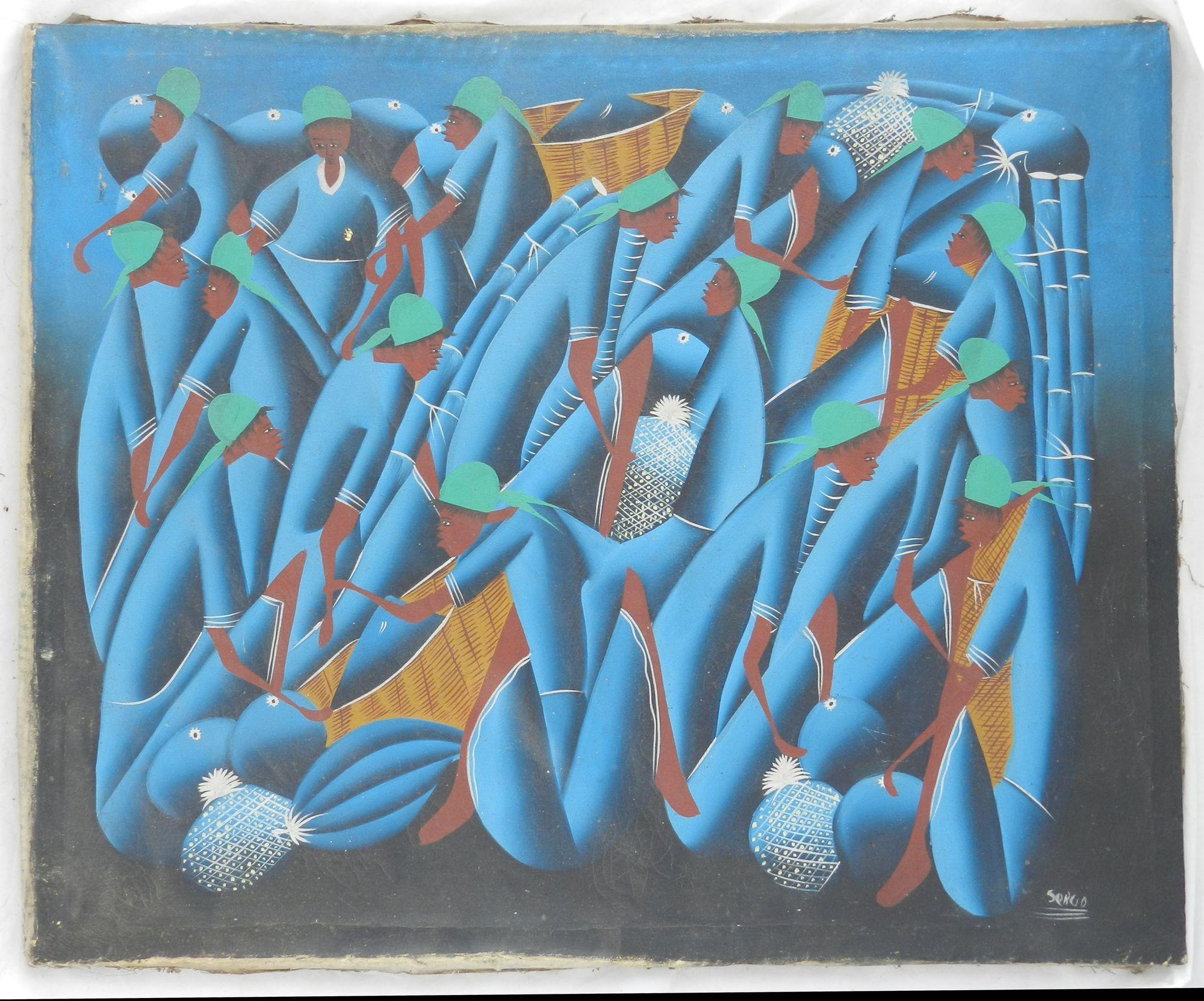 Midcentury Painting by Sergo French African Harvest For Sale 6