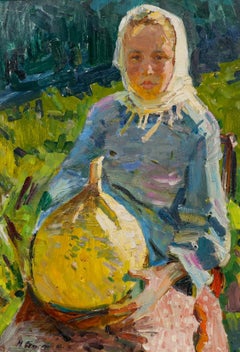 Mikhail Gavrilovich Belsky (1922-1994) - 1960 Oil, Girl with Yellow Gourd
