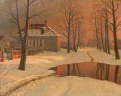 Mikhail Germachev Russian Artist Winter Snow Scene, Oil on Canvas