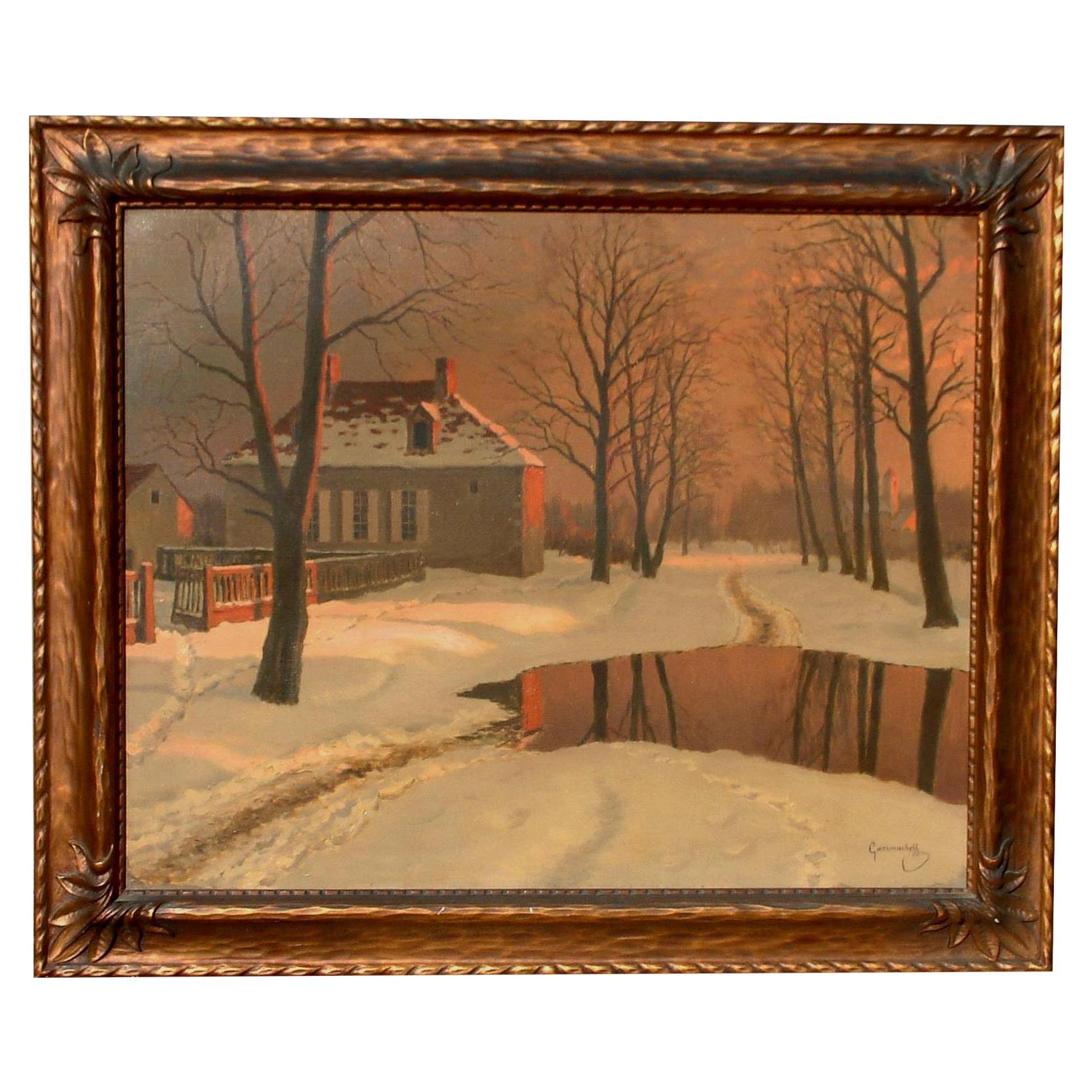 Unknown Landscape Painting - Mikhail Germachev Russian Artist Winter Snow Scene, Oil on Canvas