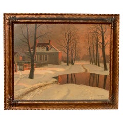 Mikhail Germachev Russian Artist Winter Snow Scene, Oil on Canvas
