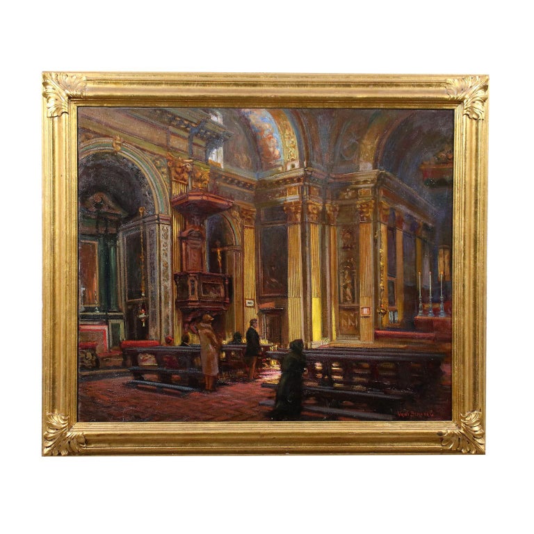 Unknown Interior Painting - Milan Church of Sant'Antonio, '900, oil on canvas