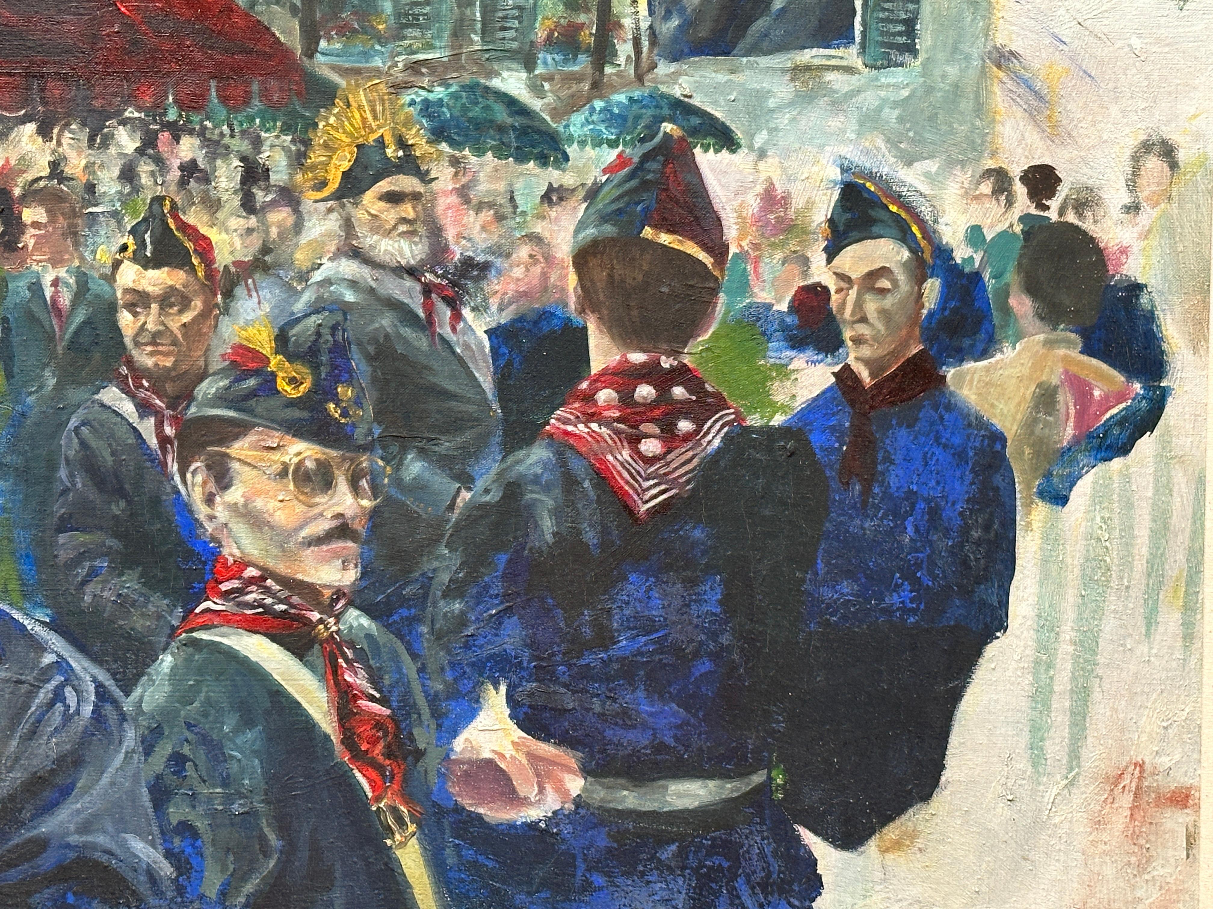 « La joie militaire » - peinture à l'huile des soldats du Royaume-Uni-Slavonie - Noir Figurative Painting par Unknown