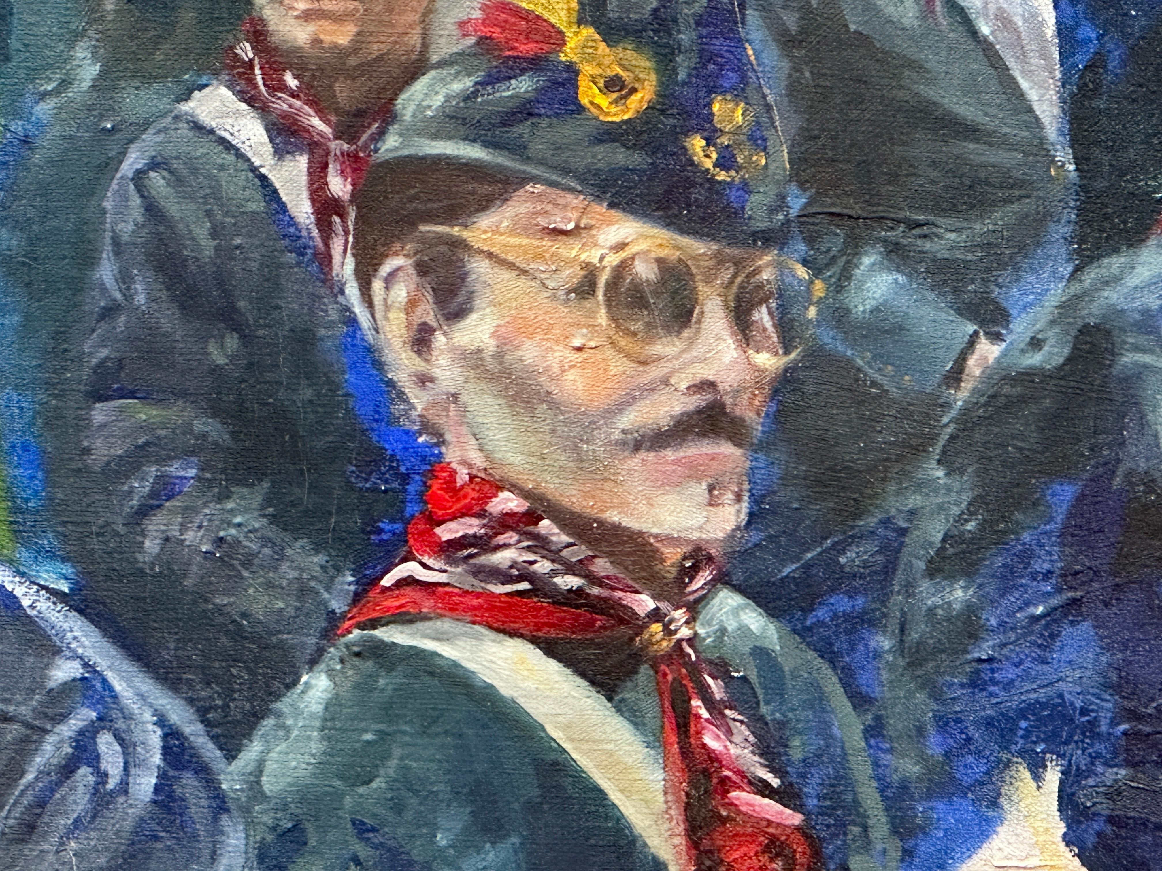 « La joie militaire » - peinture à l'huile des soldats du Royaume-Uni-Slavonie en vente 1
