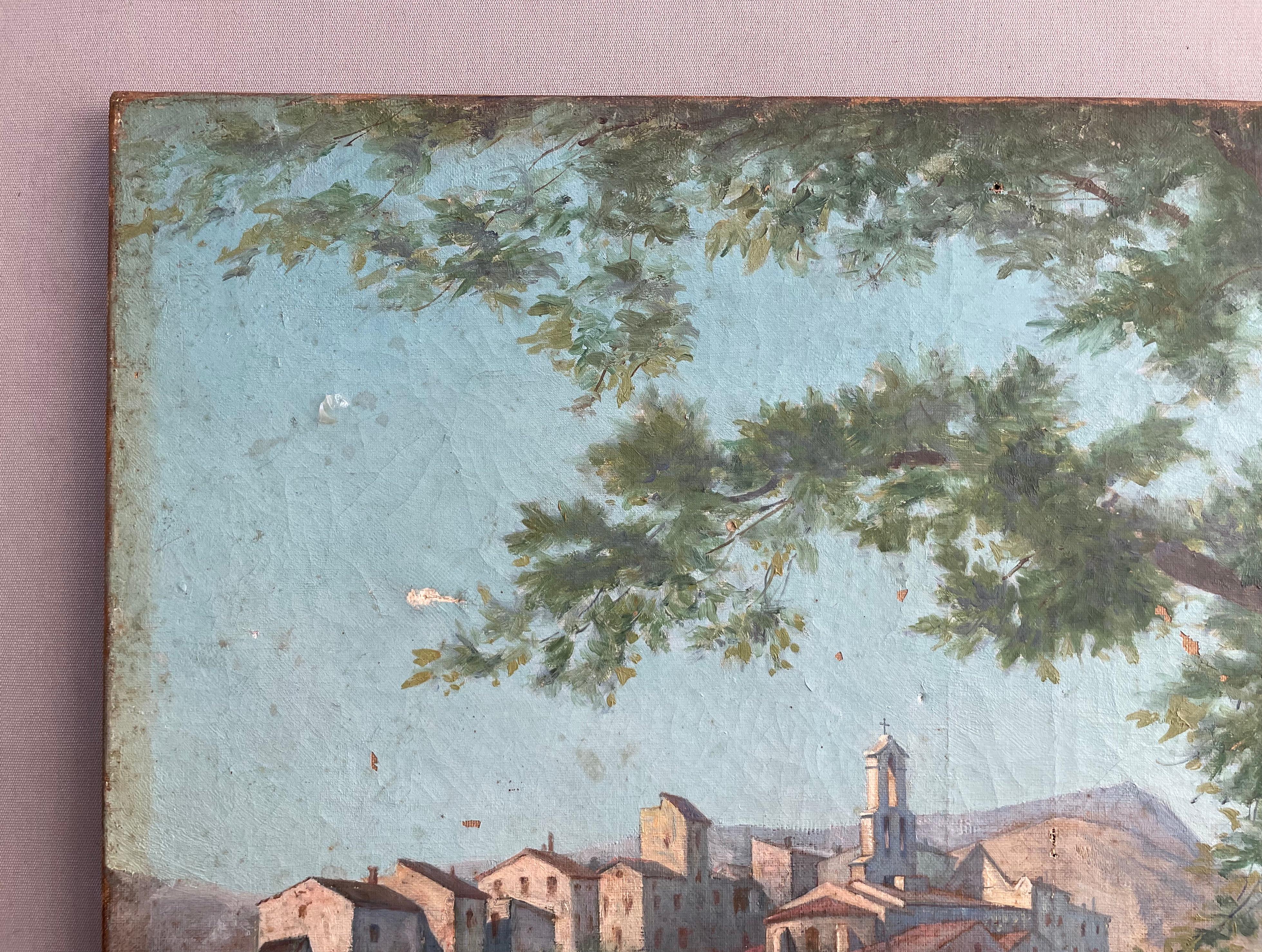 Millau, Aveyron, Francia, Olio su tela Inizio XX secolo - Landscape Painting Grigio di Unknown
