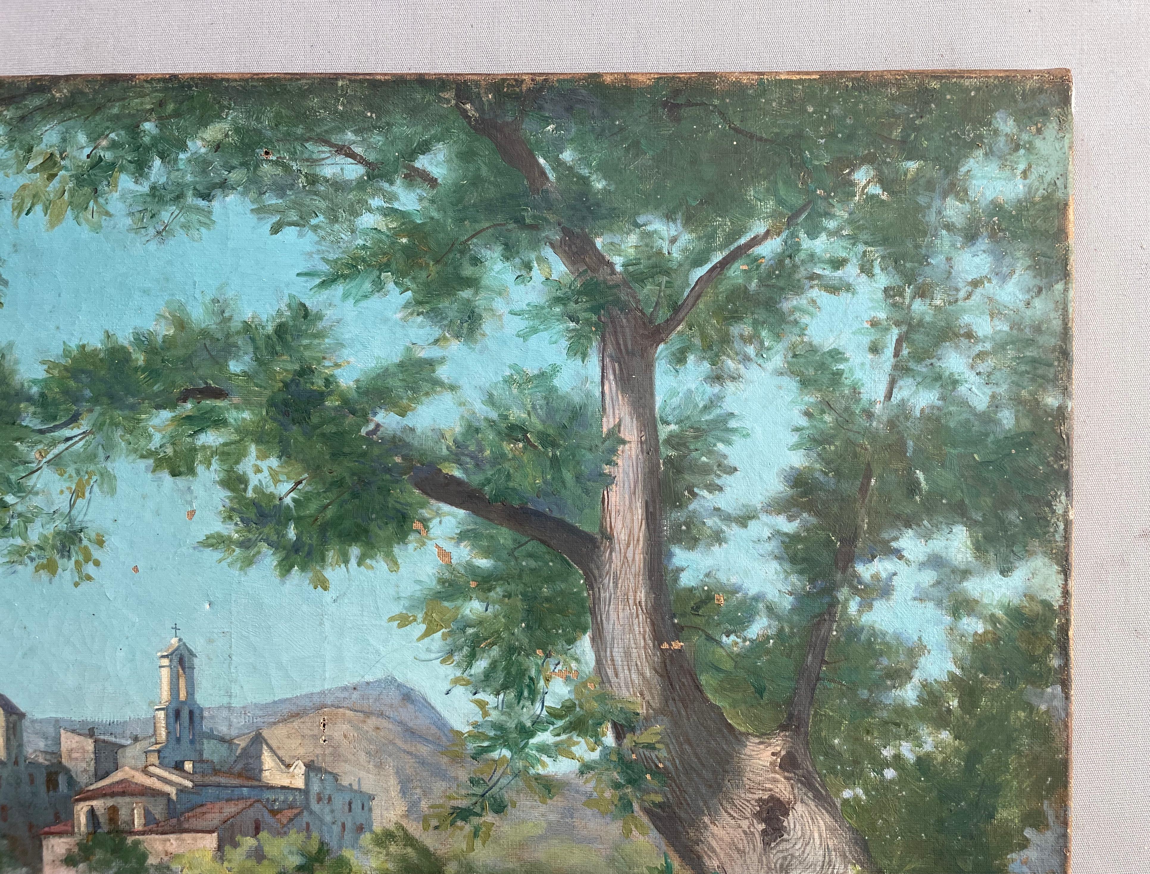 Le Monna, Millau, Aveyron.
Olio su tela dell'inizio del XX secolo.
Piccoli fori, piccoli graffi, piccole crepe, piccole perdite di vernice, è necessario un restauro.
46 x 61 cm