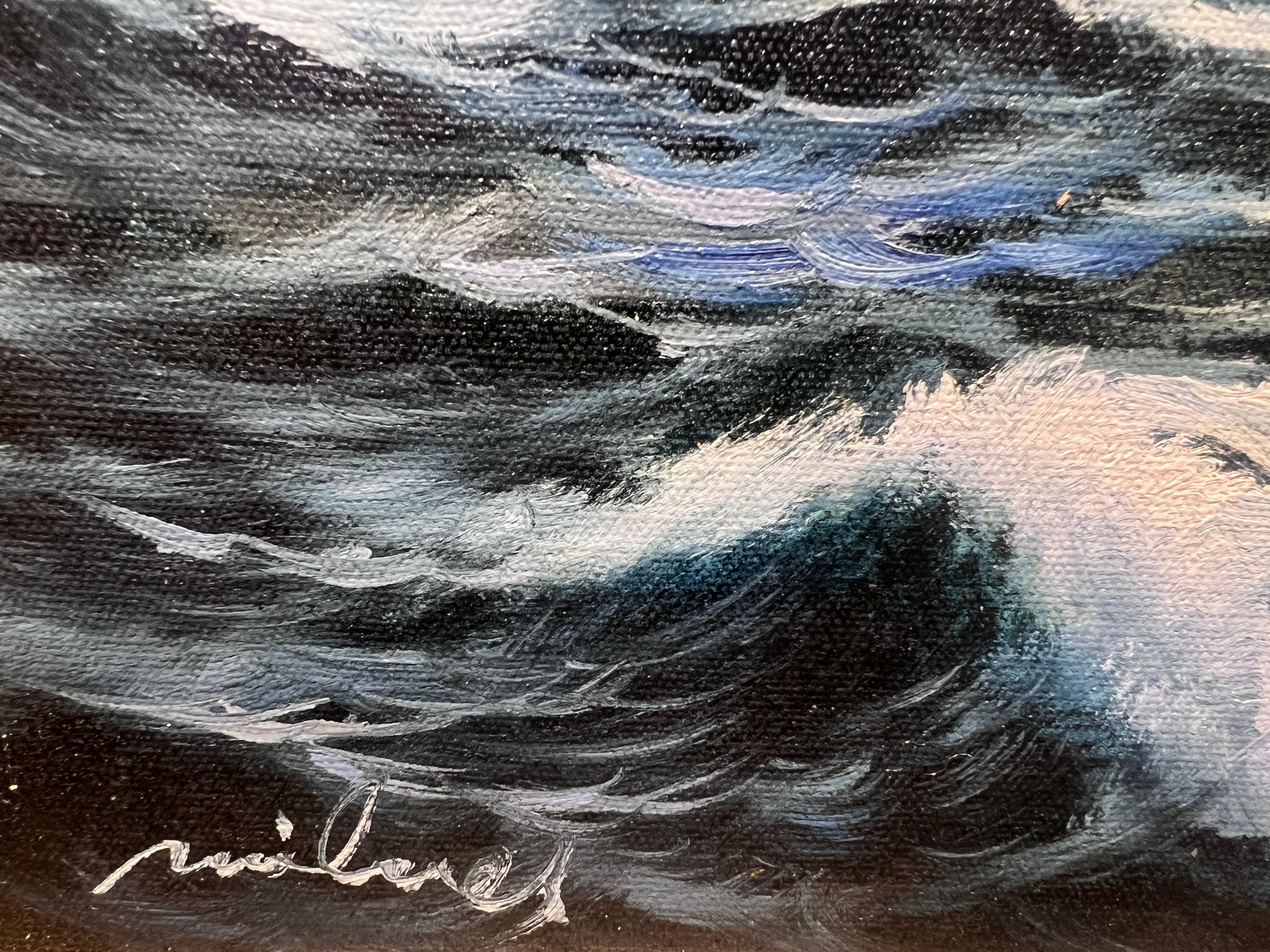 A.A. Milne, dipinto ad olio originale su tela, Paesaggio marino, Nave a vela, Cornice dorata 3