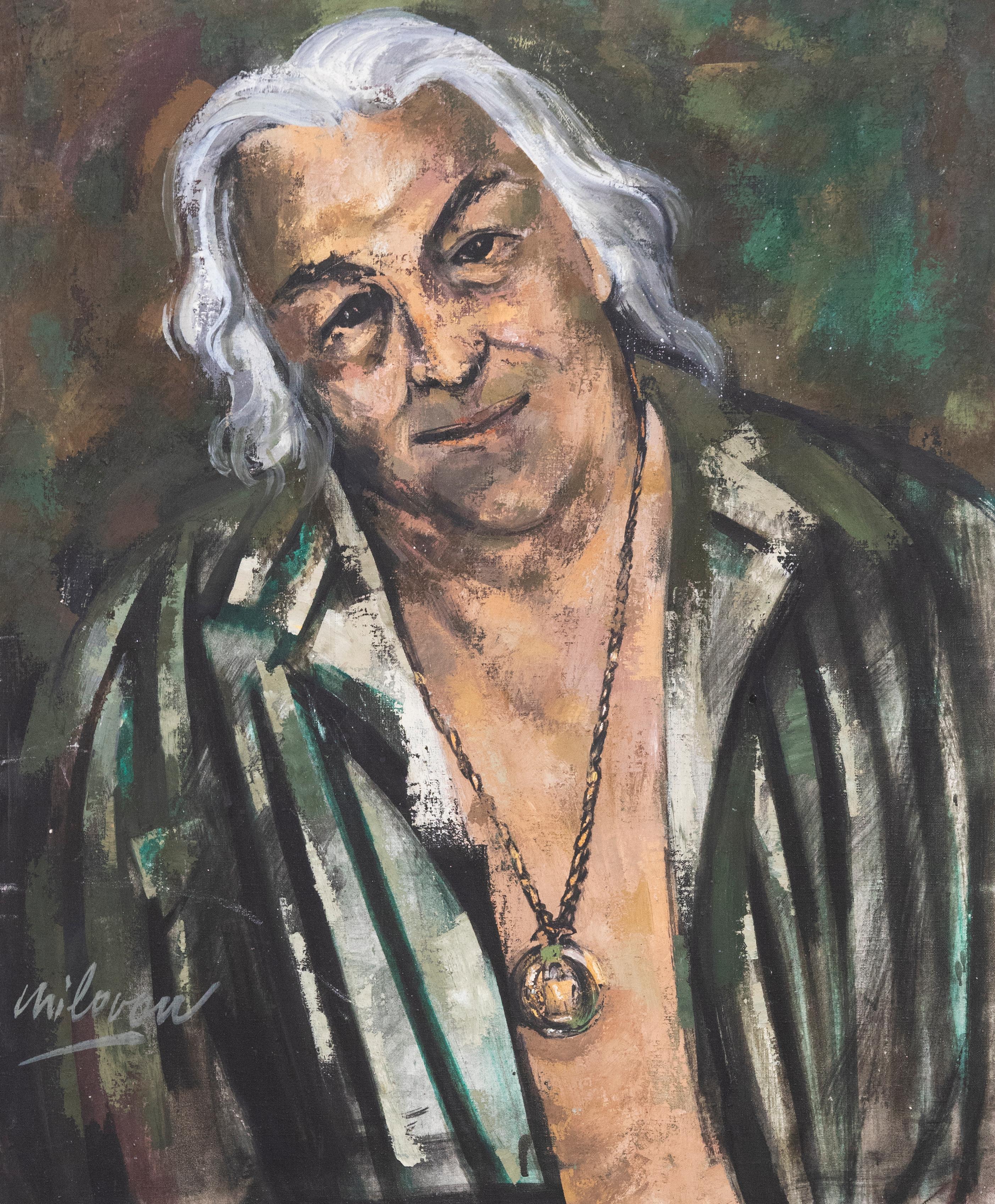 Unknown Portrait Painting - Milovan Stanić (1929–1989) - Croatian  20th Century Oil, A Friendly Smile