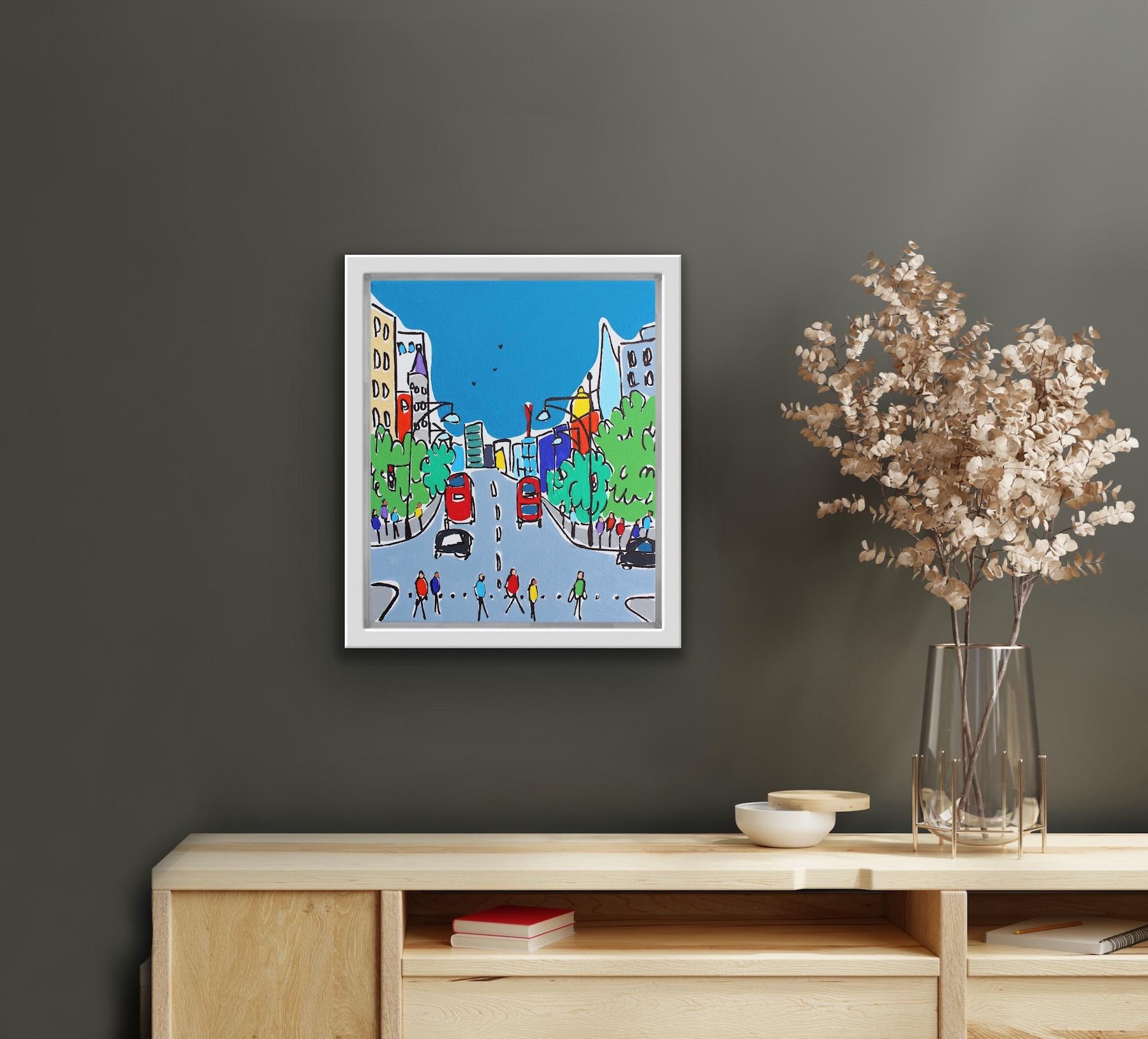 Mini Colours of Oxford Street, London Cityscape Painting, Bright Pop Art For Sale 1