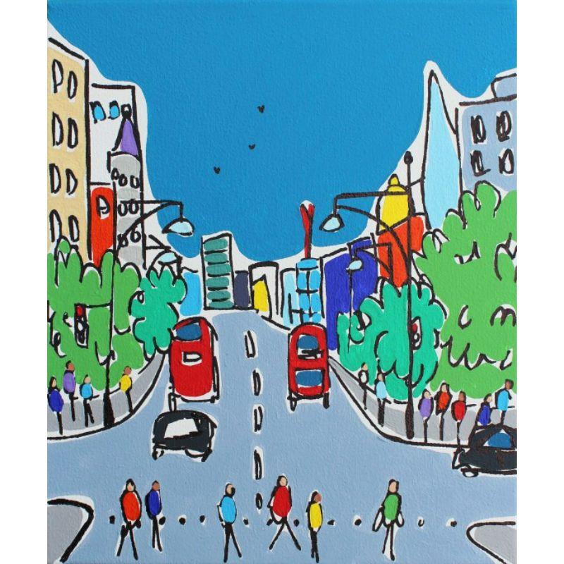 Unknown Still-Life Painting - Mini Colours of Oxford Street, London Cityscape Painting, Bright Pop Art
