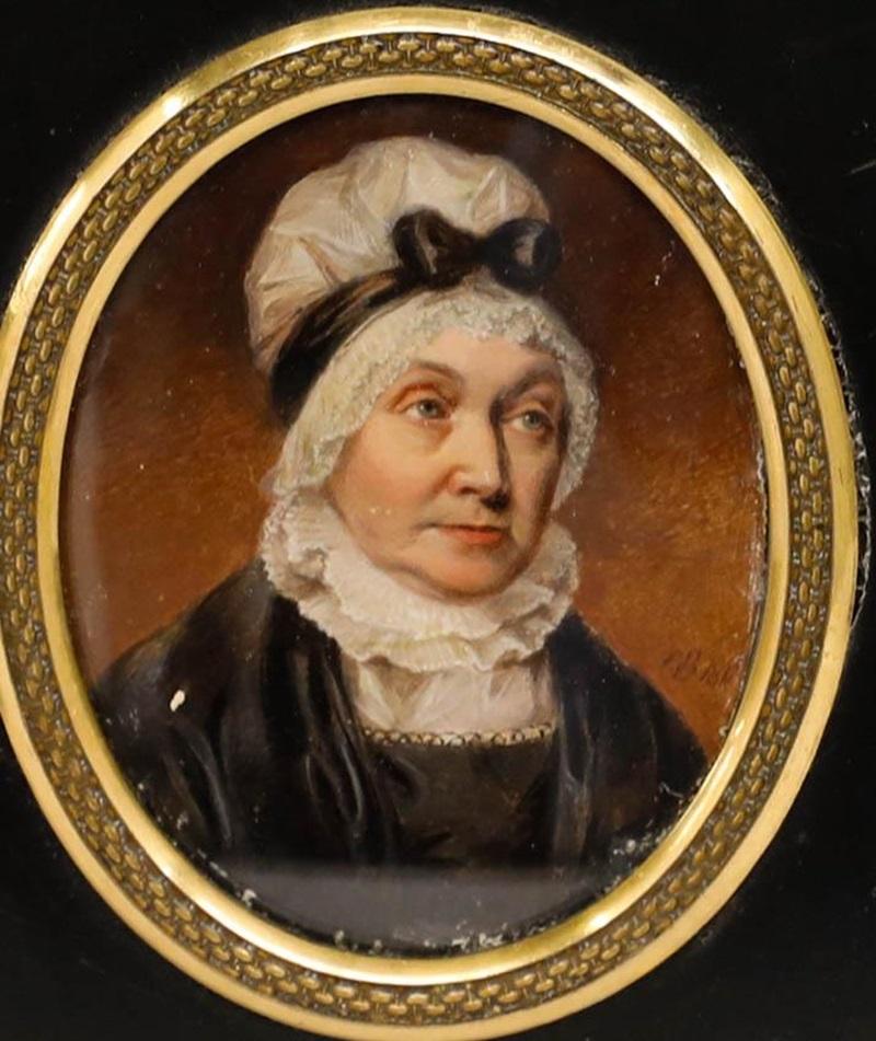 Miniature 1811 Öl - Dame mit Schleife – Painting von Unknown