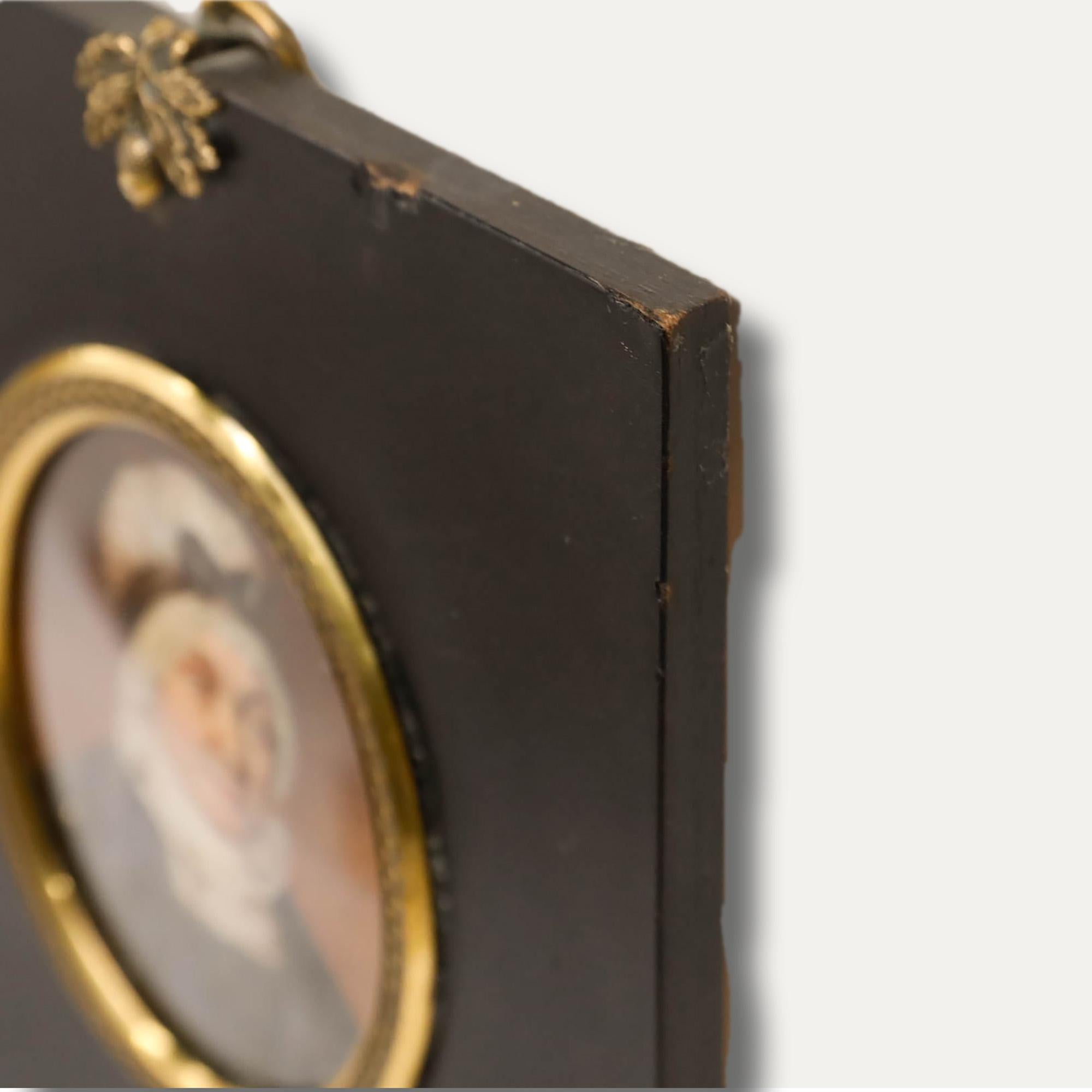 Miniature 1811 Öl - Dame mit Schleife im Angebot 1
