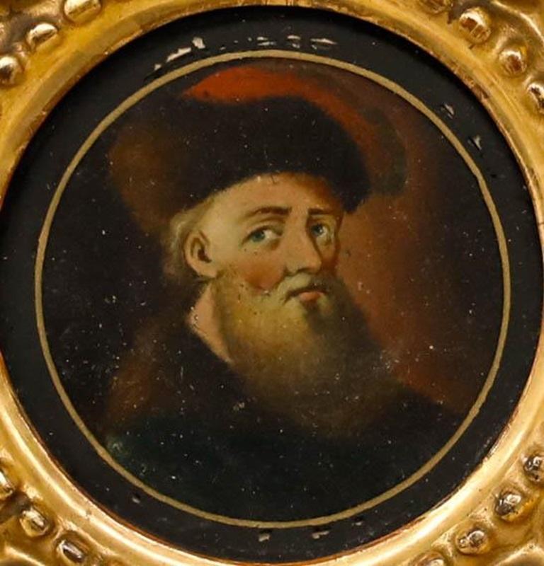 Huile miniature du 19e siècle - Un clerc barbu - Painting de Unknown