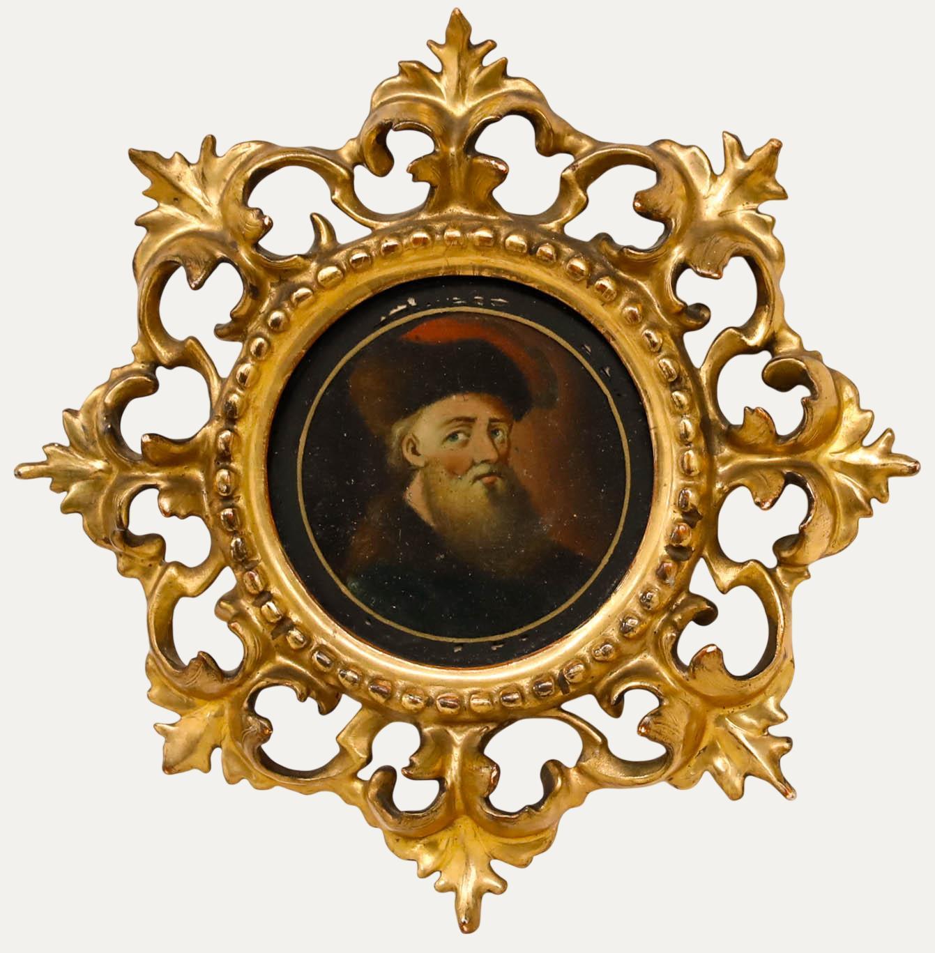 Portrait Painting Unknown - Huile miniature du 19e siècle - Un clerc barbu