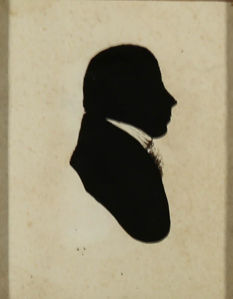 Unknown Portrait Painting - Miniature Early 19th Century Oil on Glass - Silhouette of a Georgian Gentleman