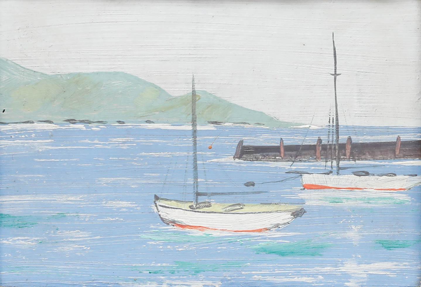 Miniatura a olio dei primi del Novecento - Barche a vela - Painting di Unknown