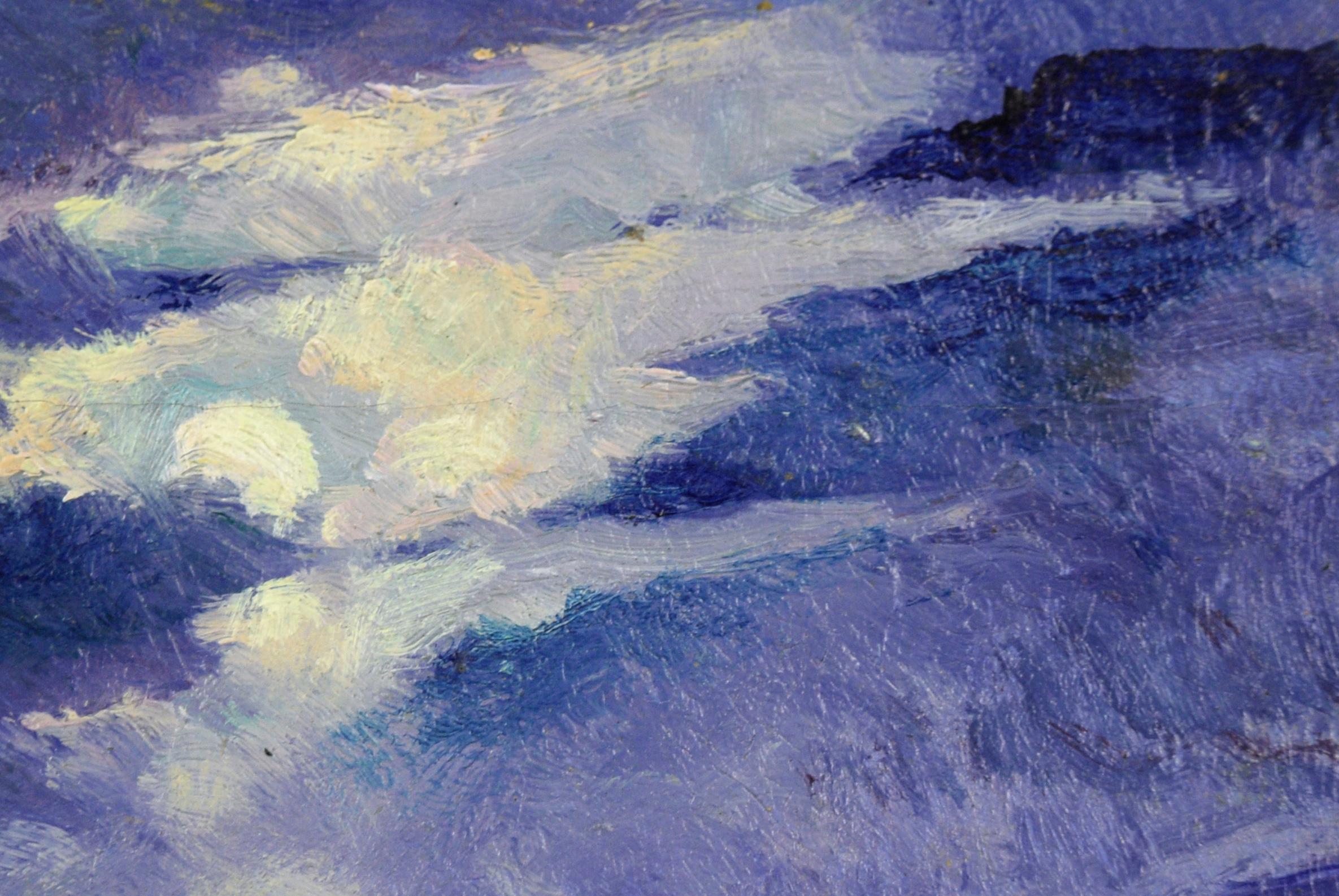 Paysage marin miniature de la rivière Carmel, rivière Midnight - Impressionnisme américain Painting par Unknown