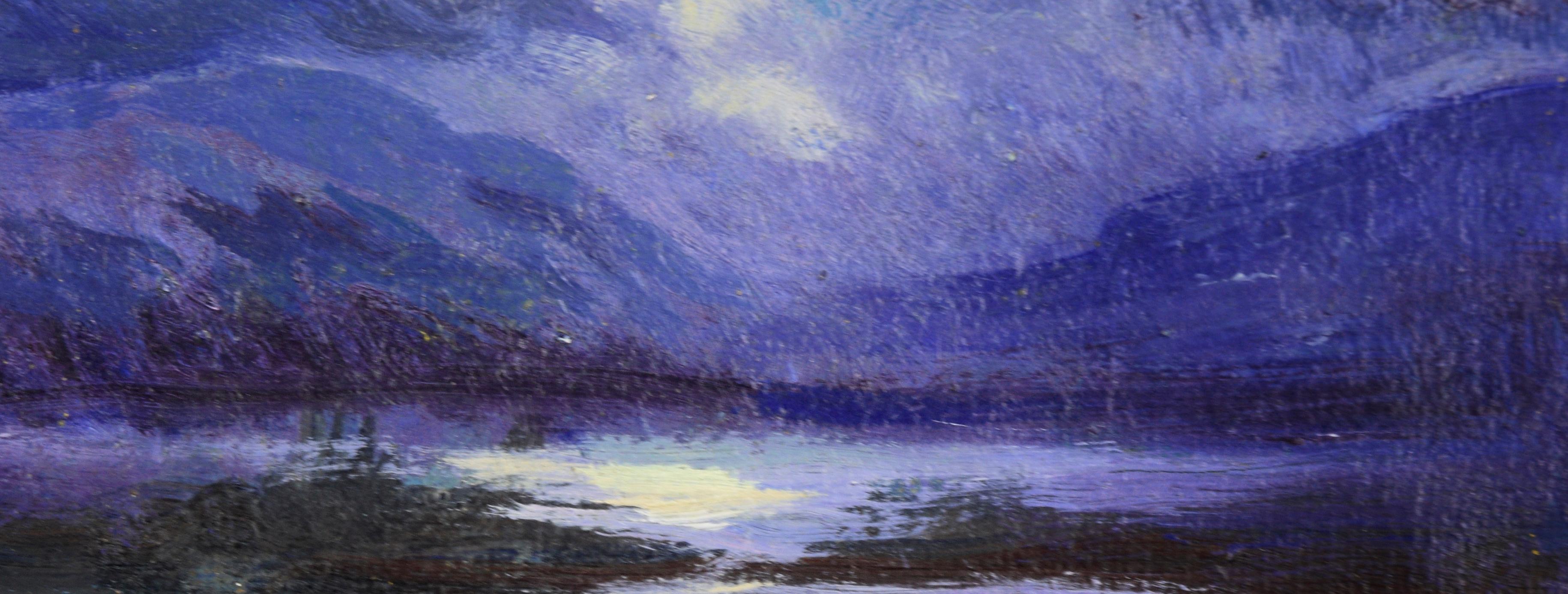 Miniature Midnight Seascape Carmel River - Purple Landscape Painting by Unknown