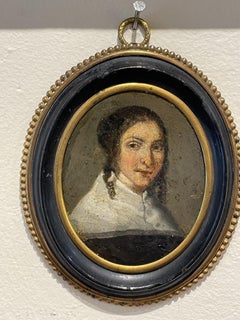 Miniatures On Copper. Portrait Of A Lady With White Collar. Dutch School, 1630-16
