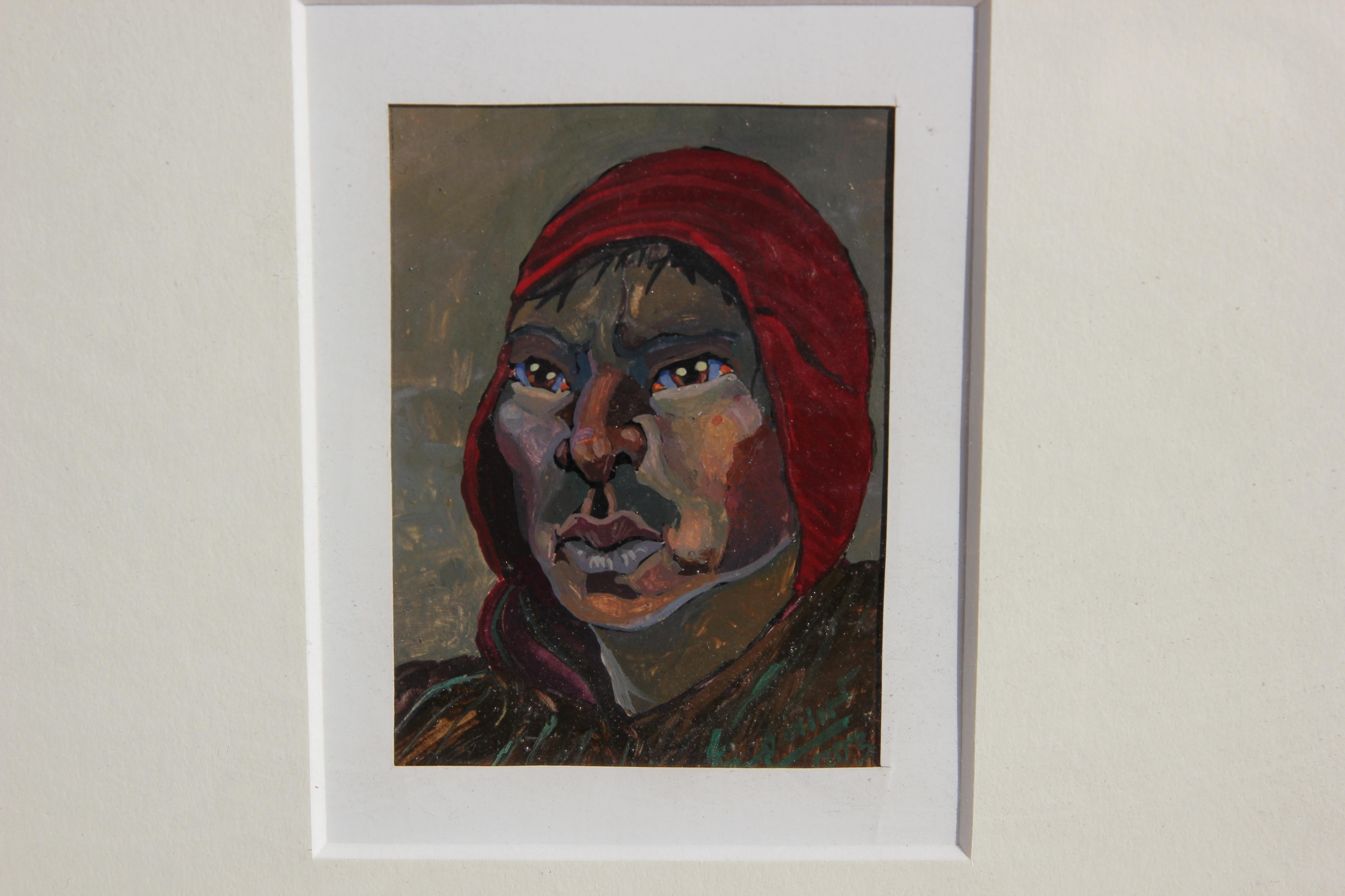 Miniature Südamerika oder Native American Portraits Gemälde Signiert Erwin (Moderne), Painting, von Unknown